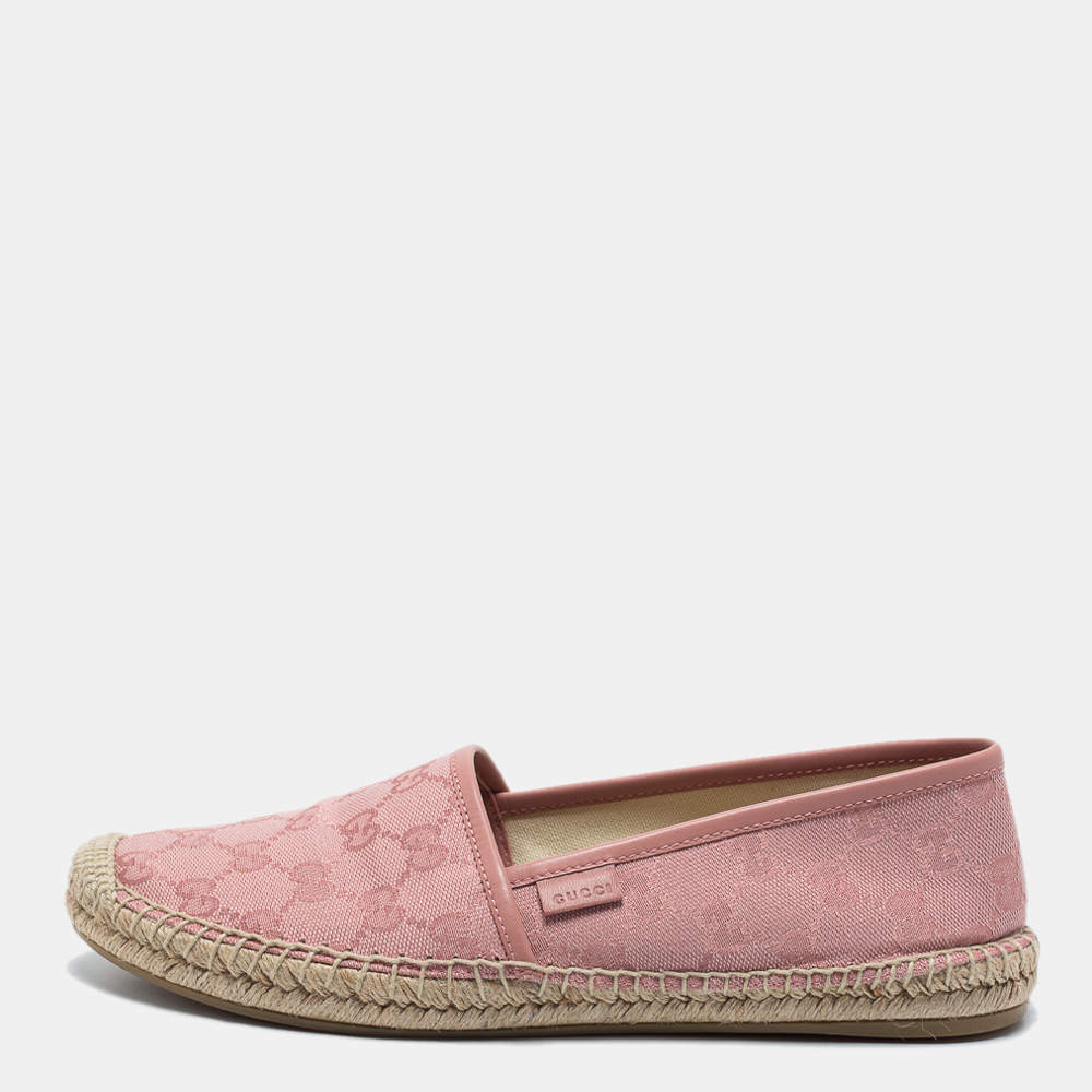 Pre Owned Gucci Pink GG Canvas  Slip On Espadrille Flats Size 38.5