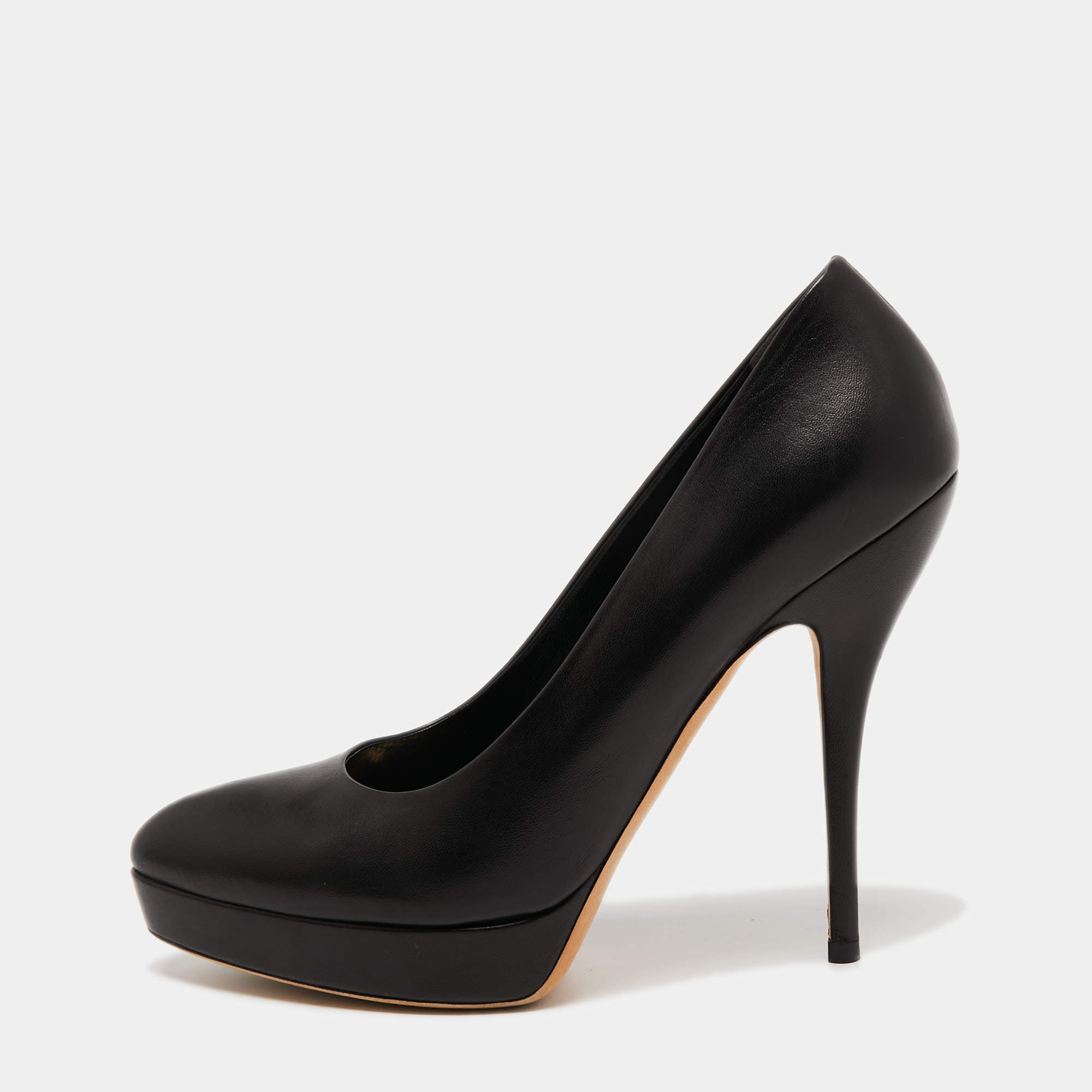 Pre Owned Gucci Black Leather Pointed Toe Pumps Size 38.5