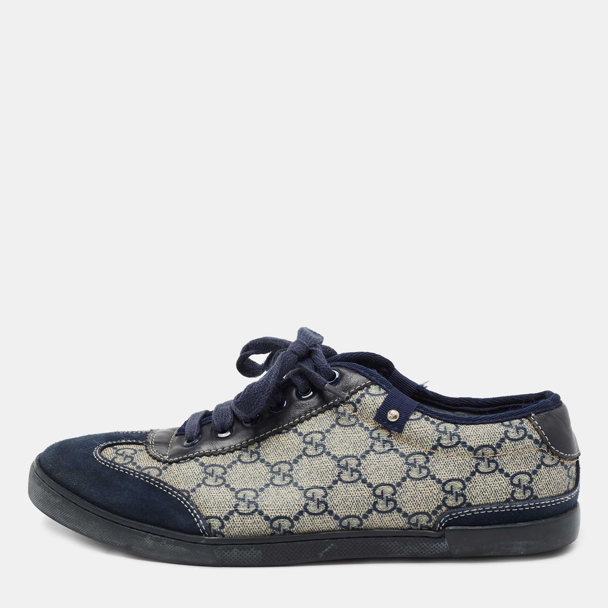 specificere Dusør roman Gucci Navy Blue/Beige GG Supreme Canvas and Suede Low Top Sneakers Size 41  Gucci | TLC