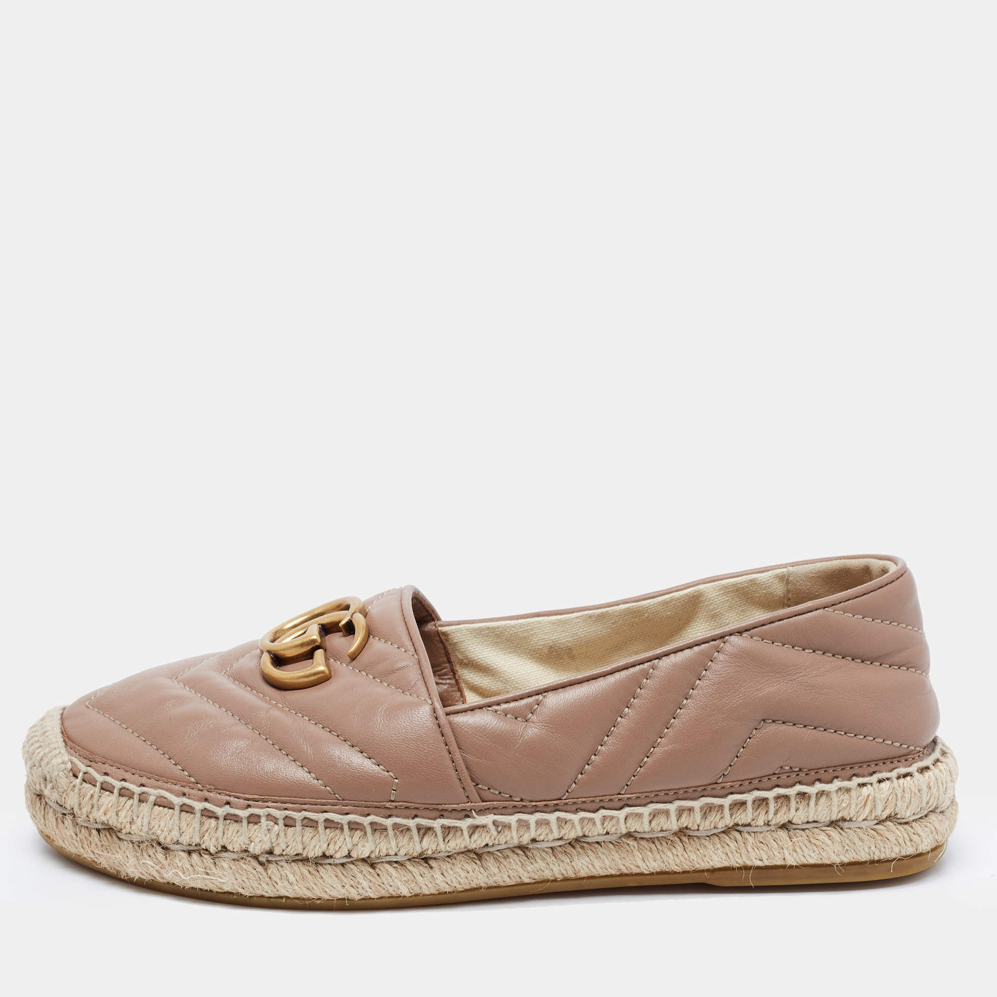 مملوكة مسبقًا Gucci Beige Quilted Leather GG Marmont Espradrille Flats Size 36