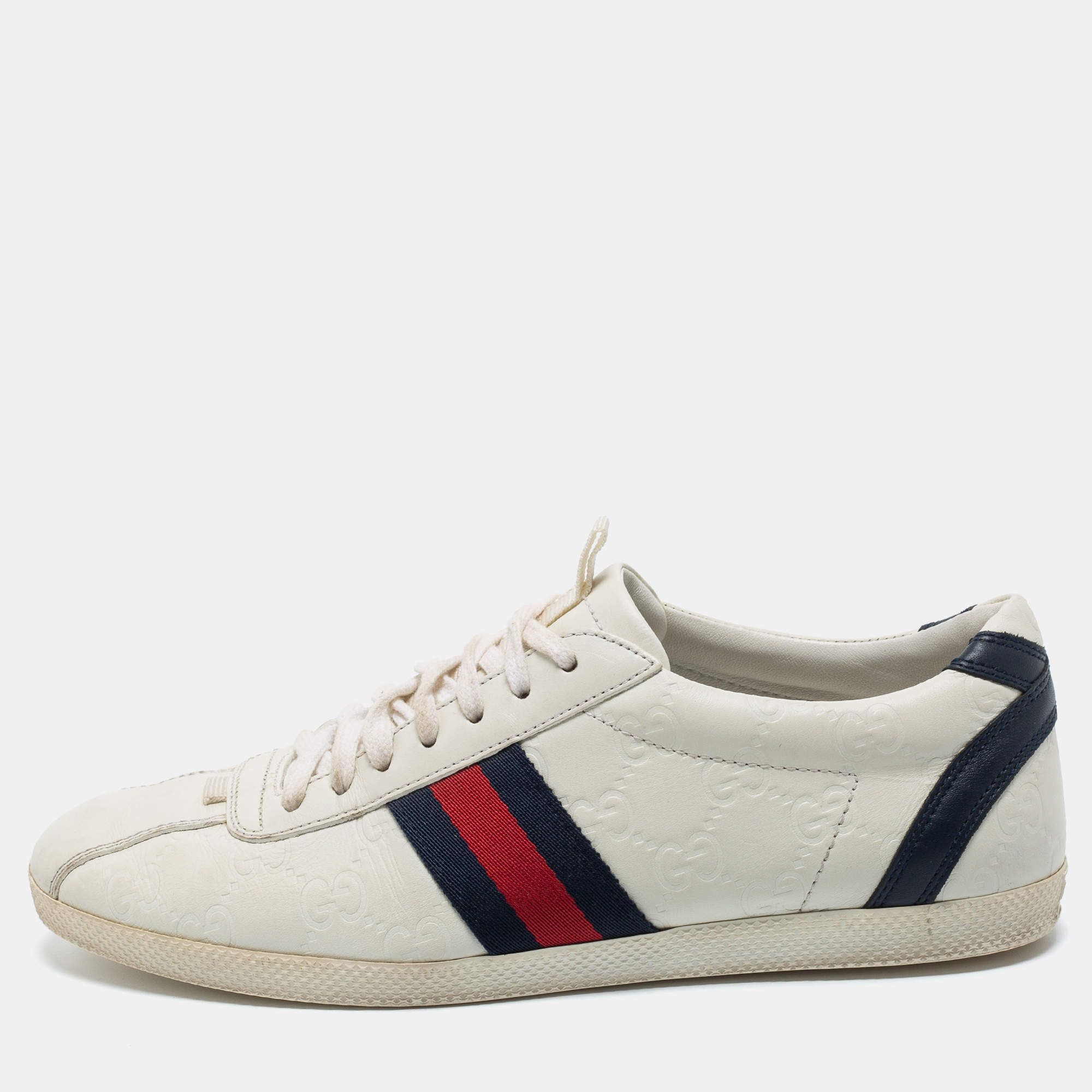 مملوكة مسبقًا Gucci White Guccissima Leather Web Detail Low Top Sneakers Size 38