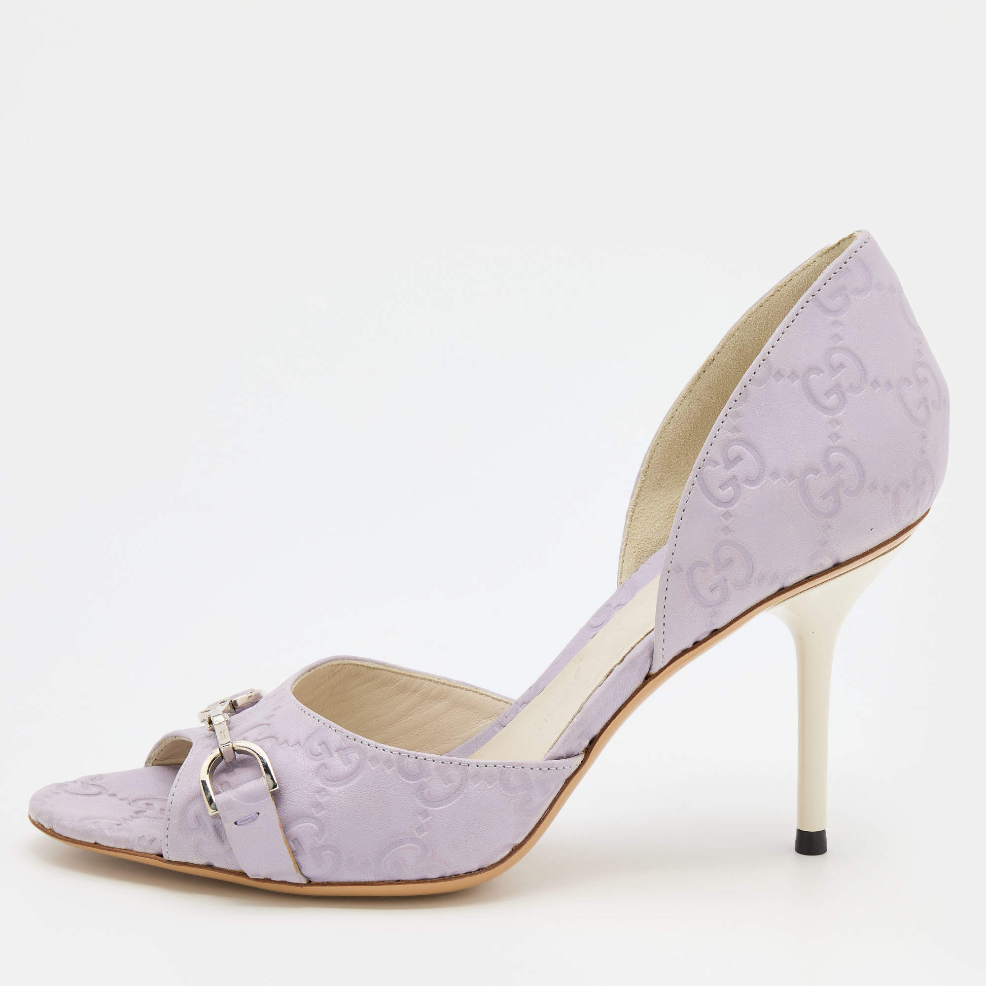 Pre Owned Gucci Lilac Guccissima Leather Horsebit D'orsay Pumps Size 36