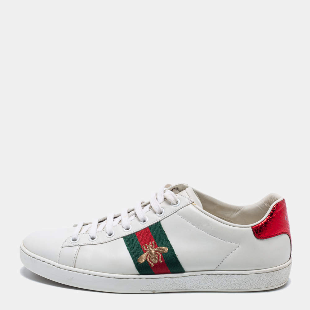 Pre Owned Gucci White Leather Ace Low Top Sneakers Size 39.5