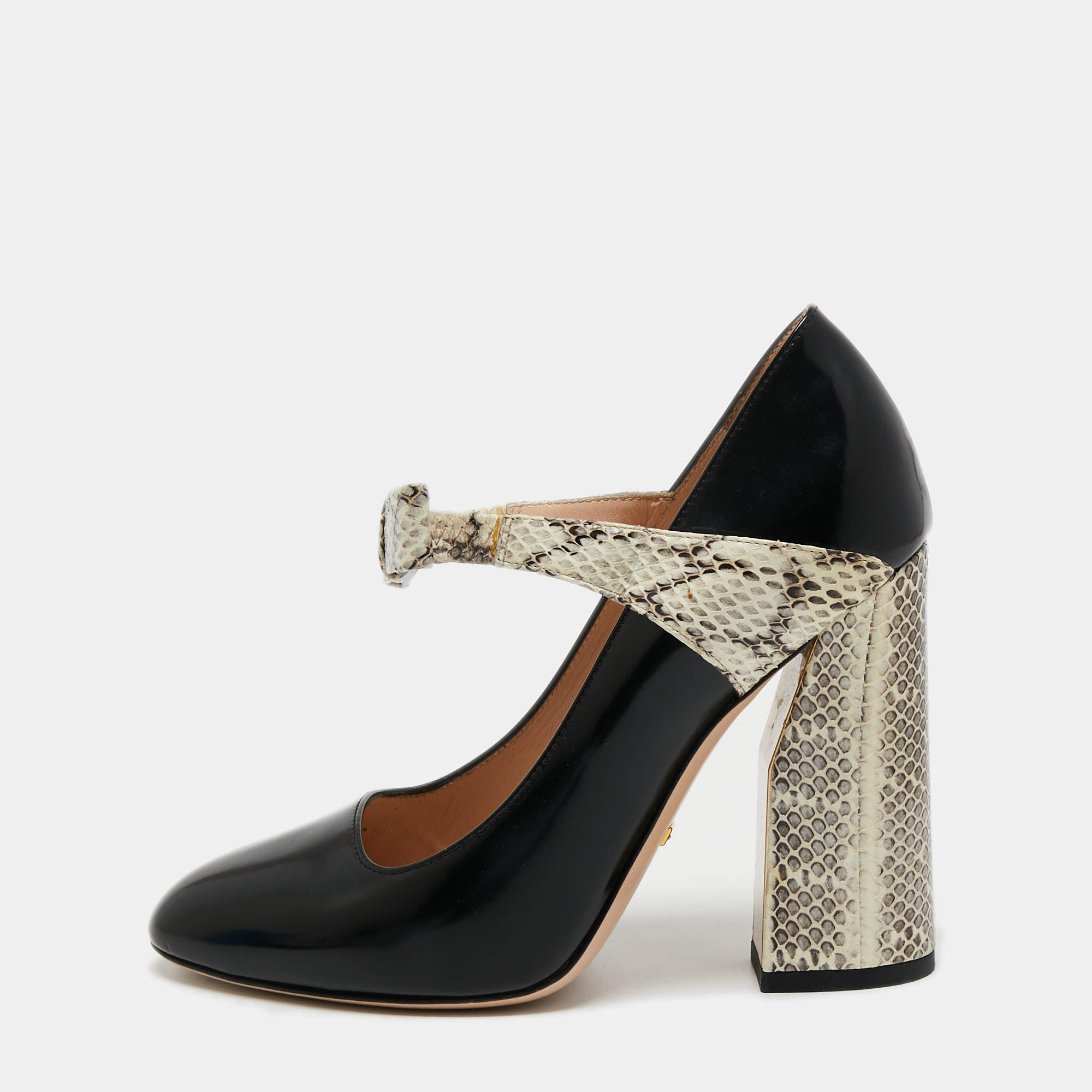 Gucci Tricolor Leather and Snakeskin Nimue Mary Jane Pumps Size 37