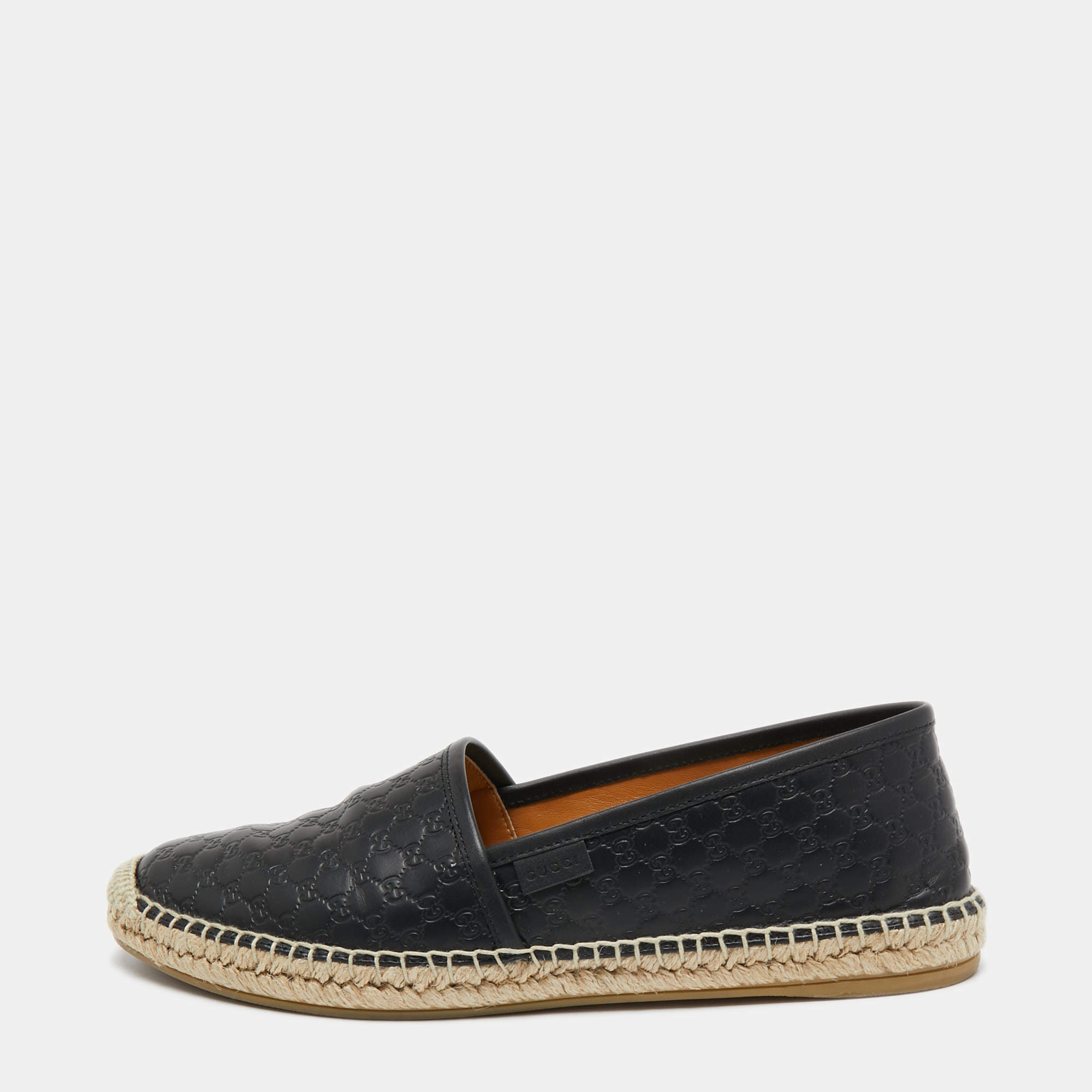 مملوكة مسبقًا Gucci Black Microguccissima Leather Flat Espadrilles Size 39.5