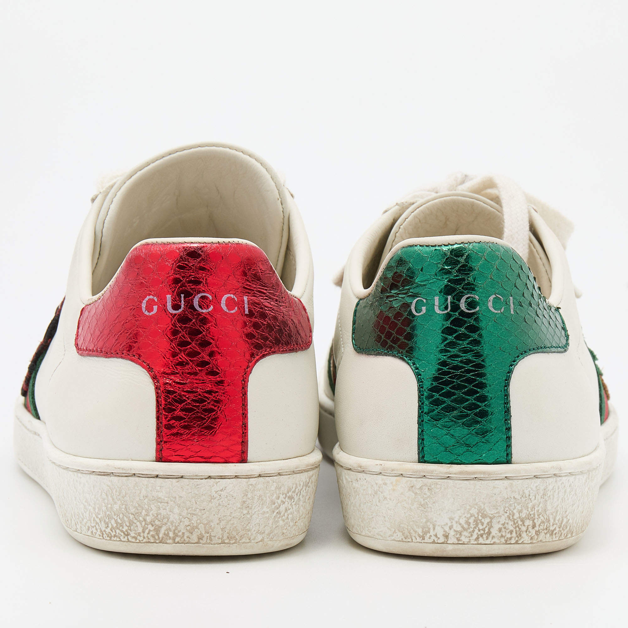 GUCCI Ace Pineapple Ladybug Leather Sneakers Sz 38.5 G