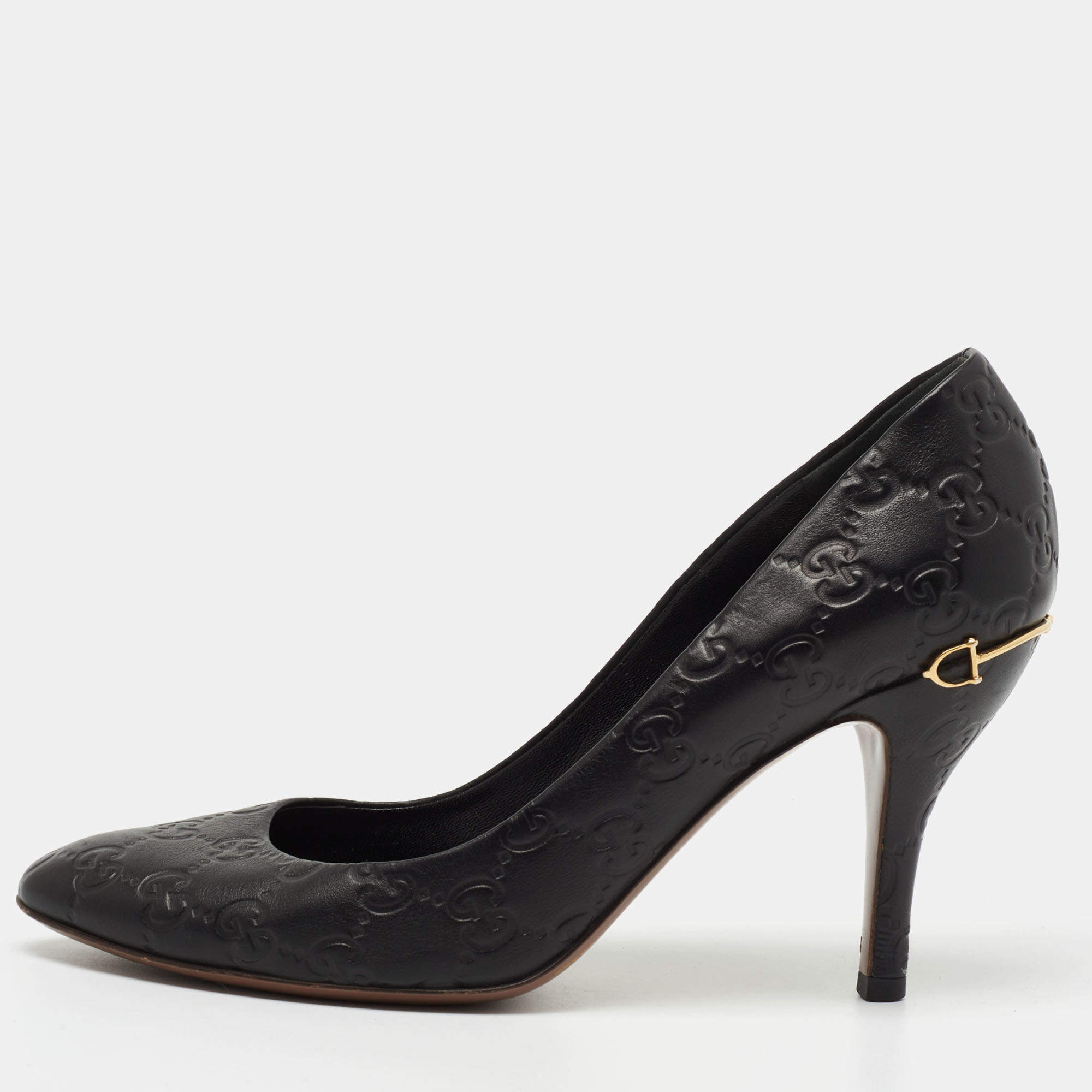 Pre Owned Gucci Black Guccissima Leather Pumps Size 39
