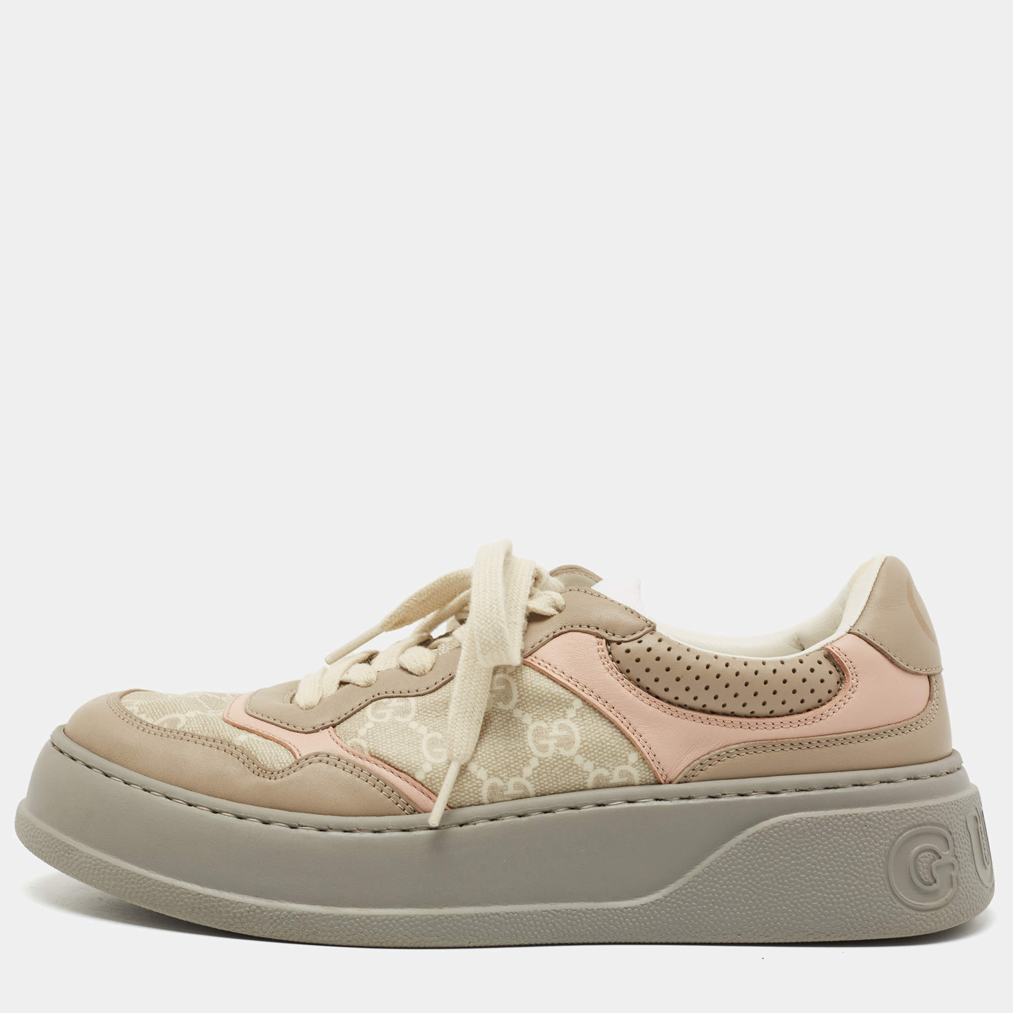 Pre Owned Gucci Multicolor Leather and Canvas Chunky B Sneakers Size 40