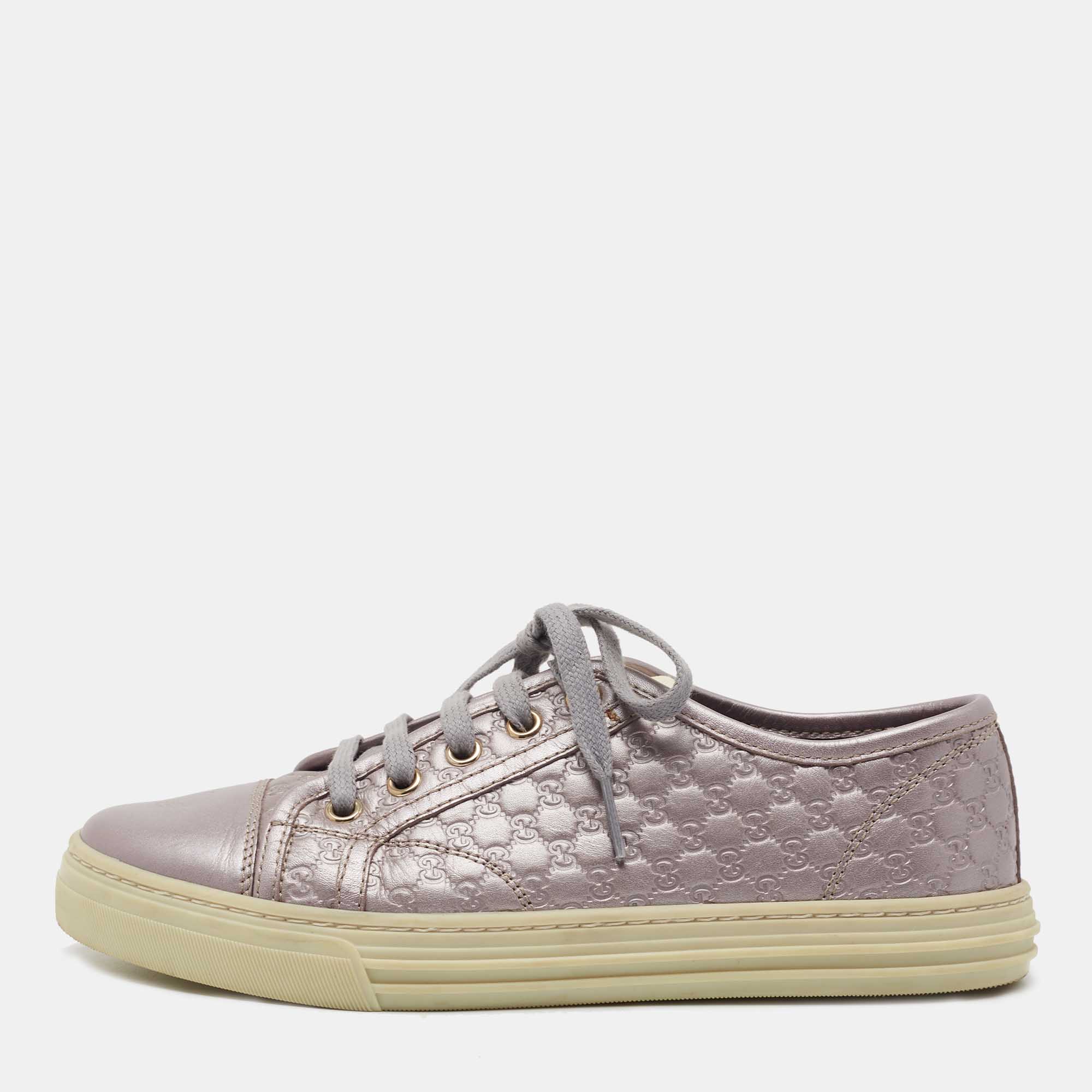 Gucci Metallic Light Purple Guccissima Leather Low Top Sneakers Size 35.5