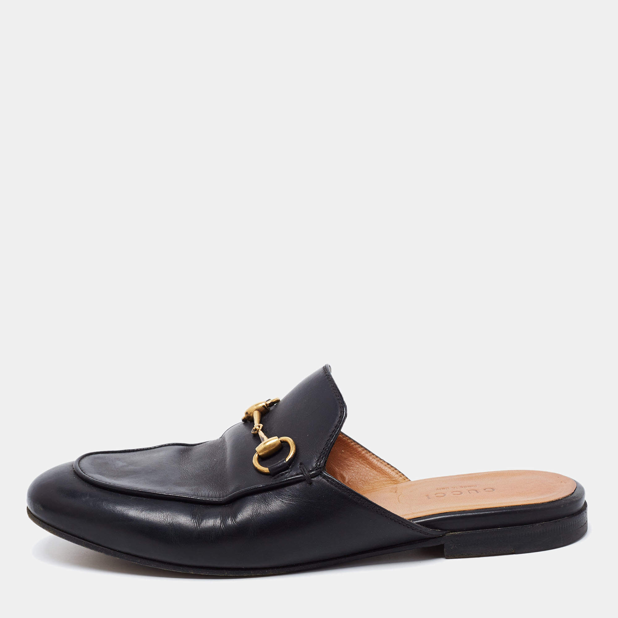 Gucci Black Leather Princetown Flat Mules Size 35.5
