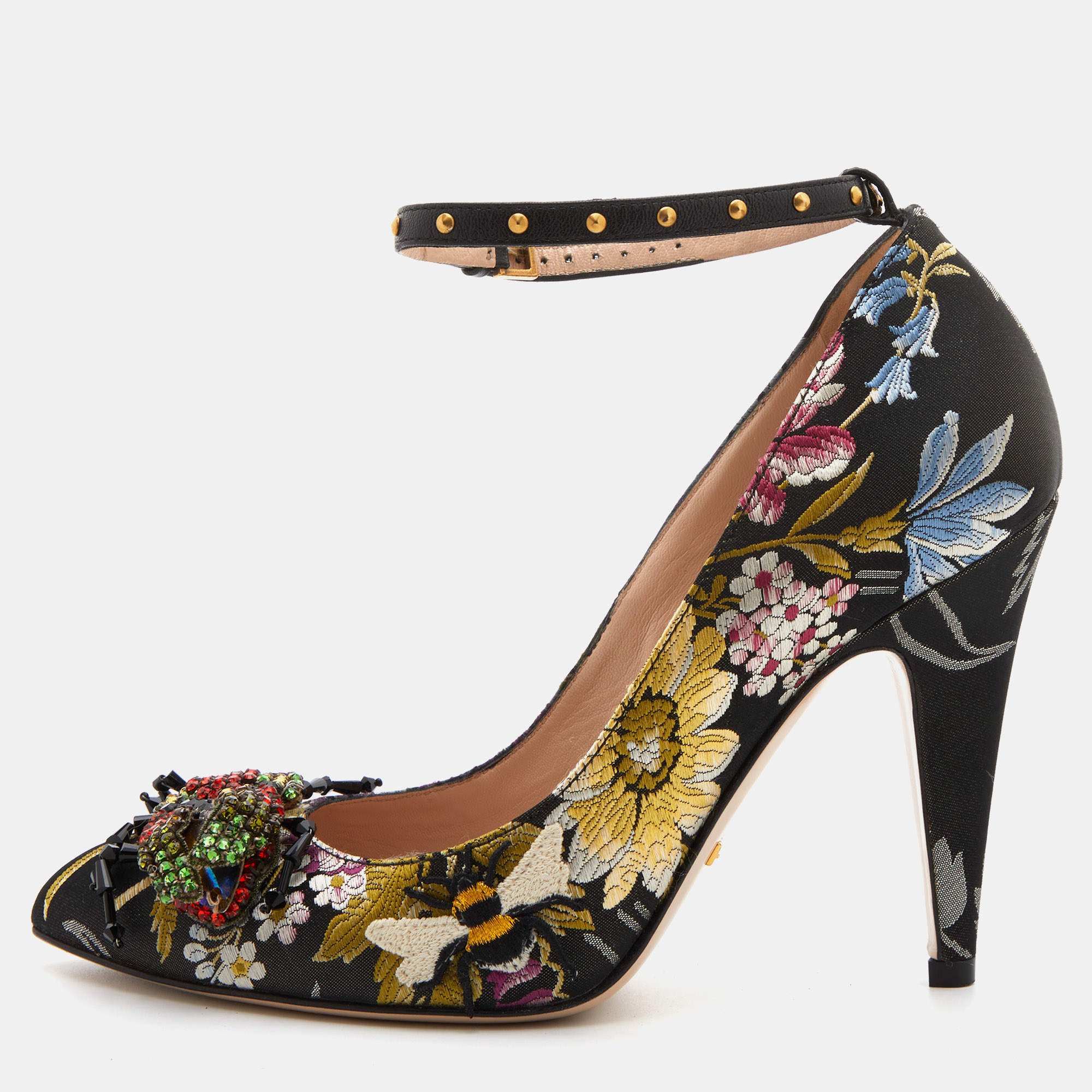 Gucci Multicolor Jacquard Floral Dionysus Ankle Strap Pumps Size 36.5