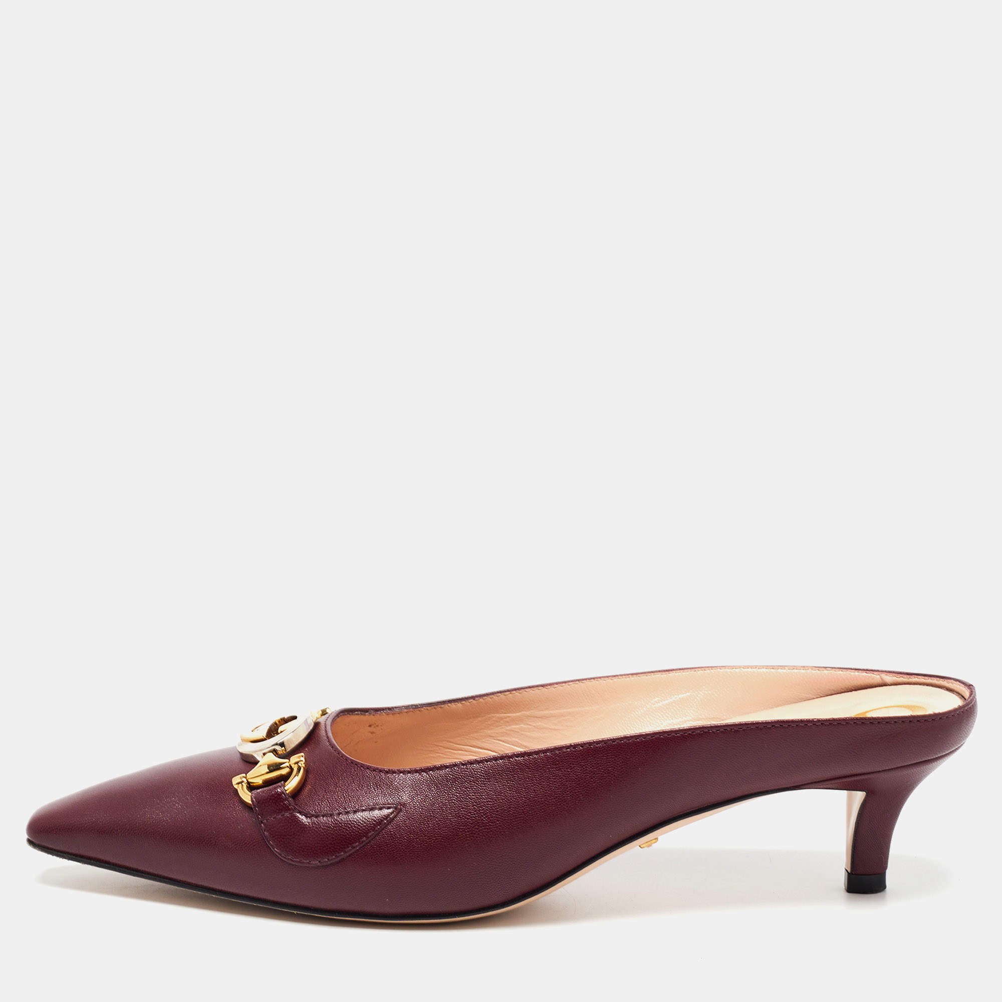 م�ملوكة مسبقًا Gucci Burgundy Leather Zumi Mules Size 37