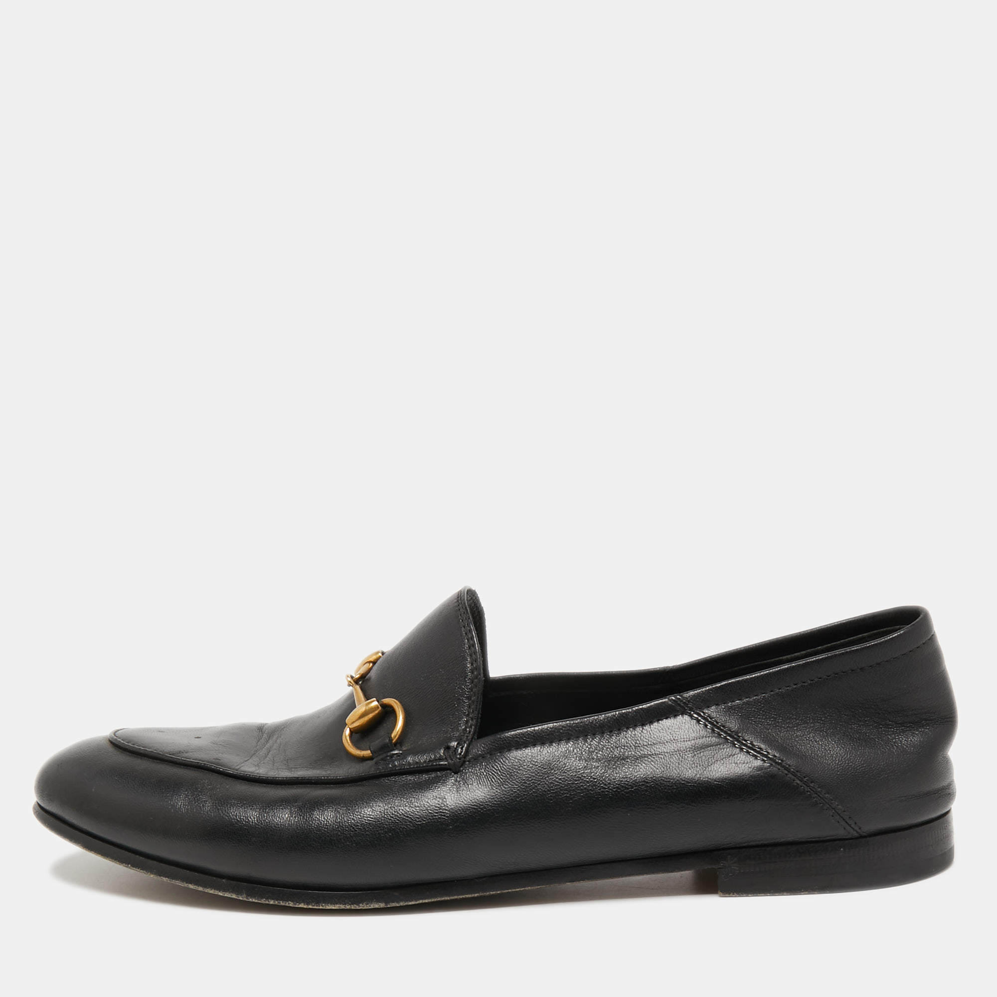 Pre Owned Gucci Black Leather Jordaan Loafers Size 38