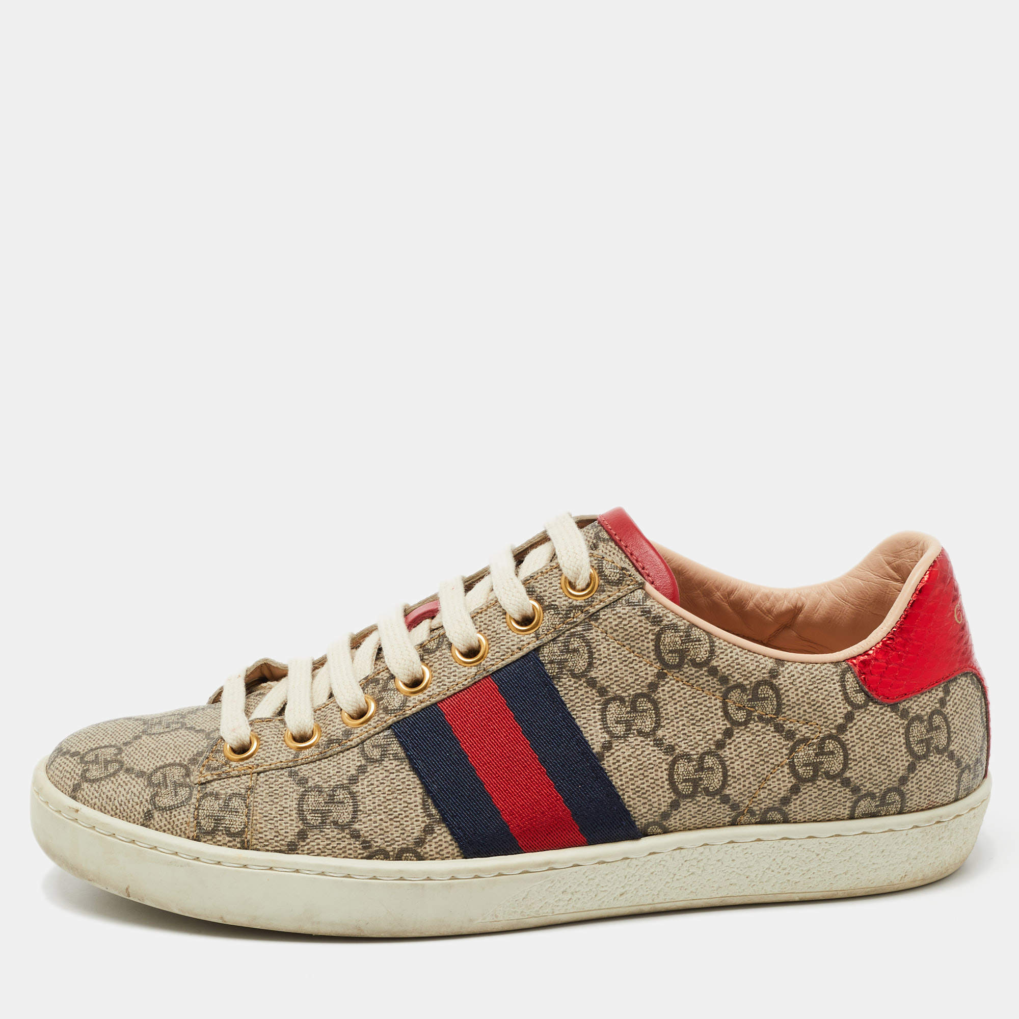 Gucci Brown/Beige GG Supreme Canvas Ace Sneakers Size 35