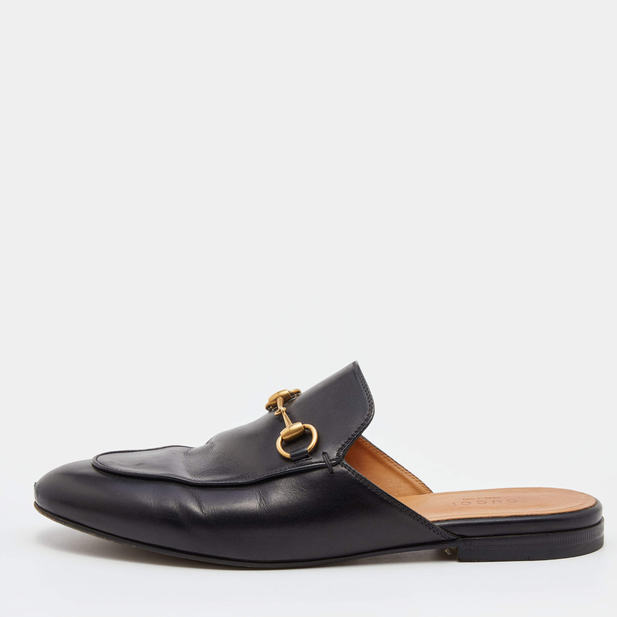 Gucci Black Leather Horsebit Princetown Flat Mules Size 38.5