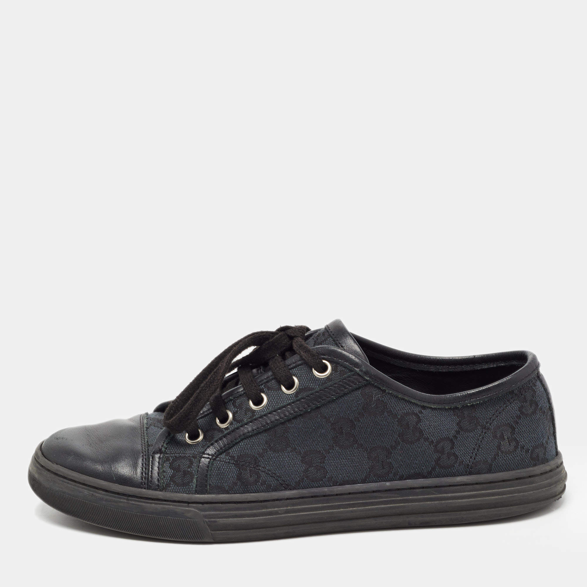 Gucci Blue/Black GG Canvas And Leather Cap Toe Low Top Sneakers Size   Gucci | TLC