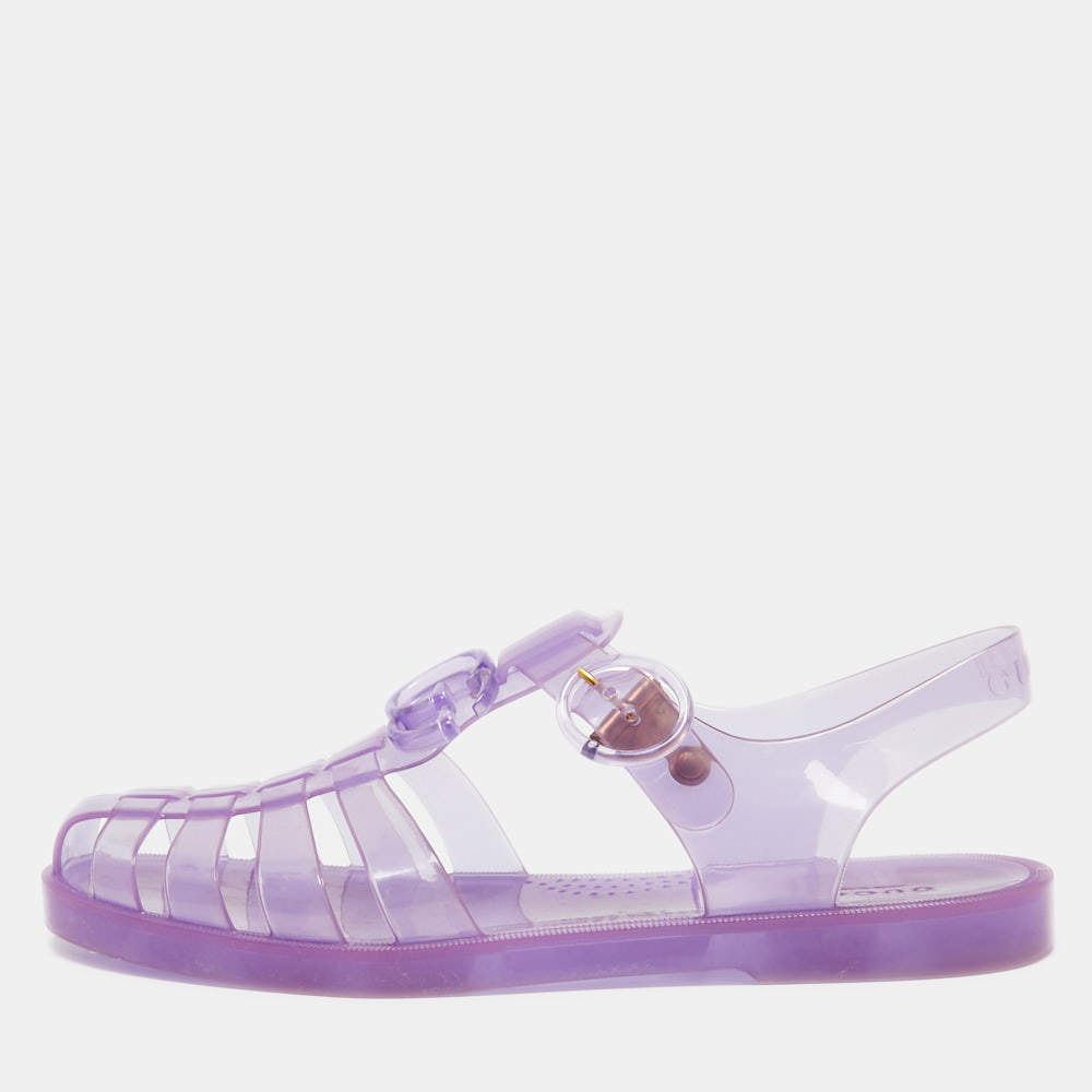 Gucci Purple Jelly Logo Embossed Flat Sandals Size 38