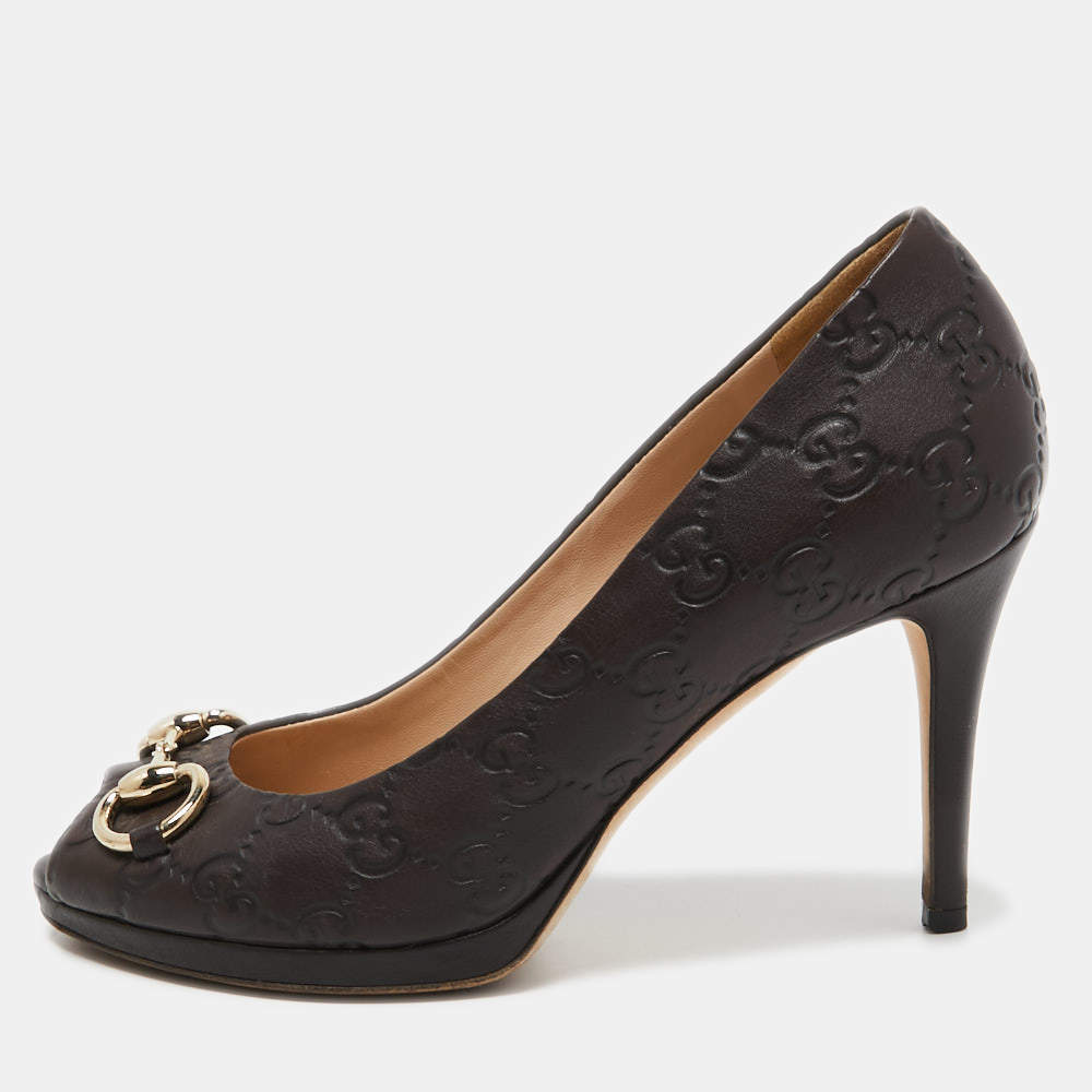 Pre Owned Gucci Brown Guccissima Leather Kid Horsebit Pumps Size 36.5