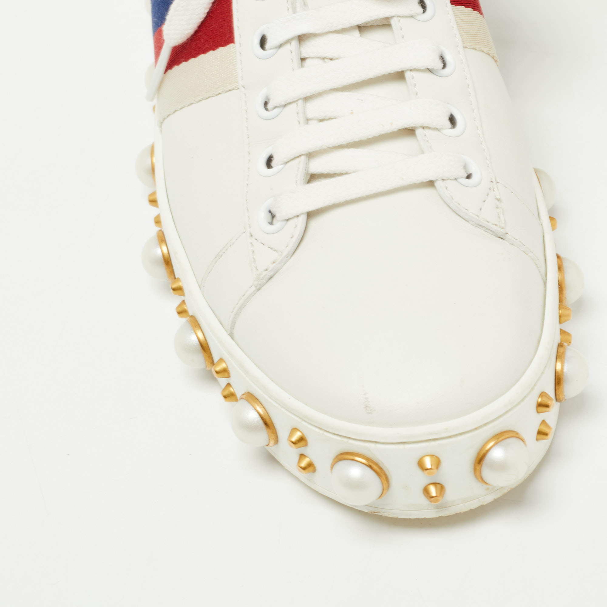 Gucci White Leather Pearl Embellished New Ace Sneakers Size 38.5 Gucci TLC