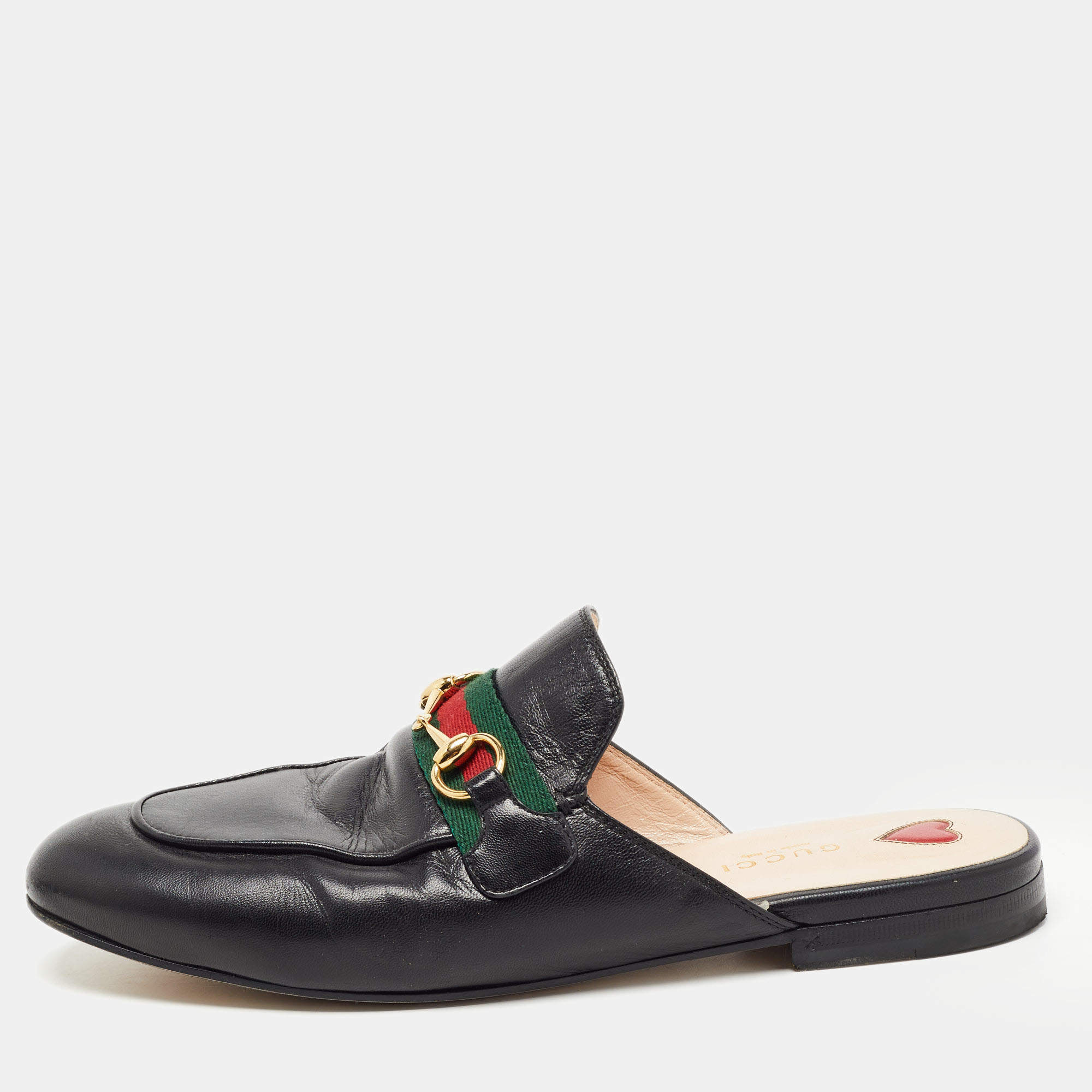 Gucci Black Leather Princetown Flat Mules Size 38