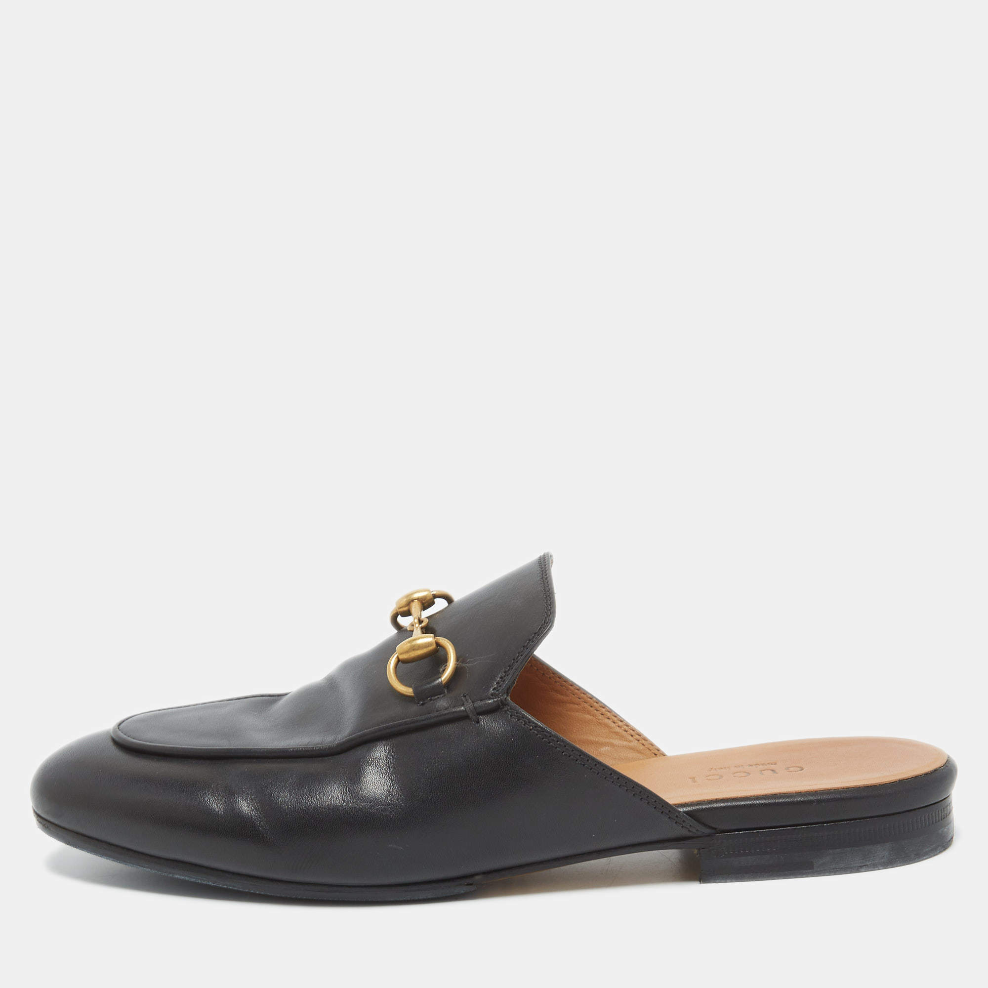 Gucci Black Leather Princetown Mules Size 37 