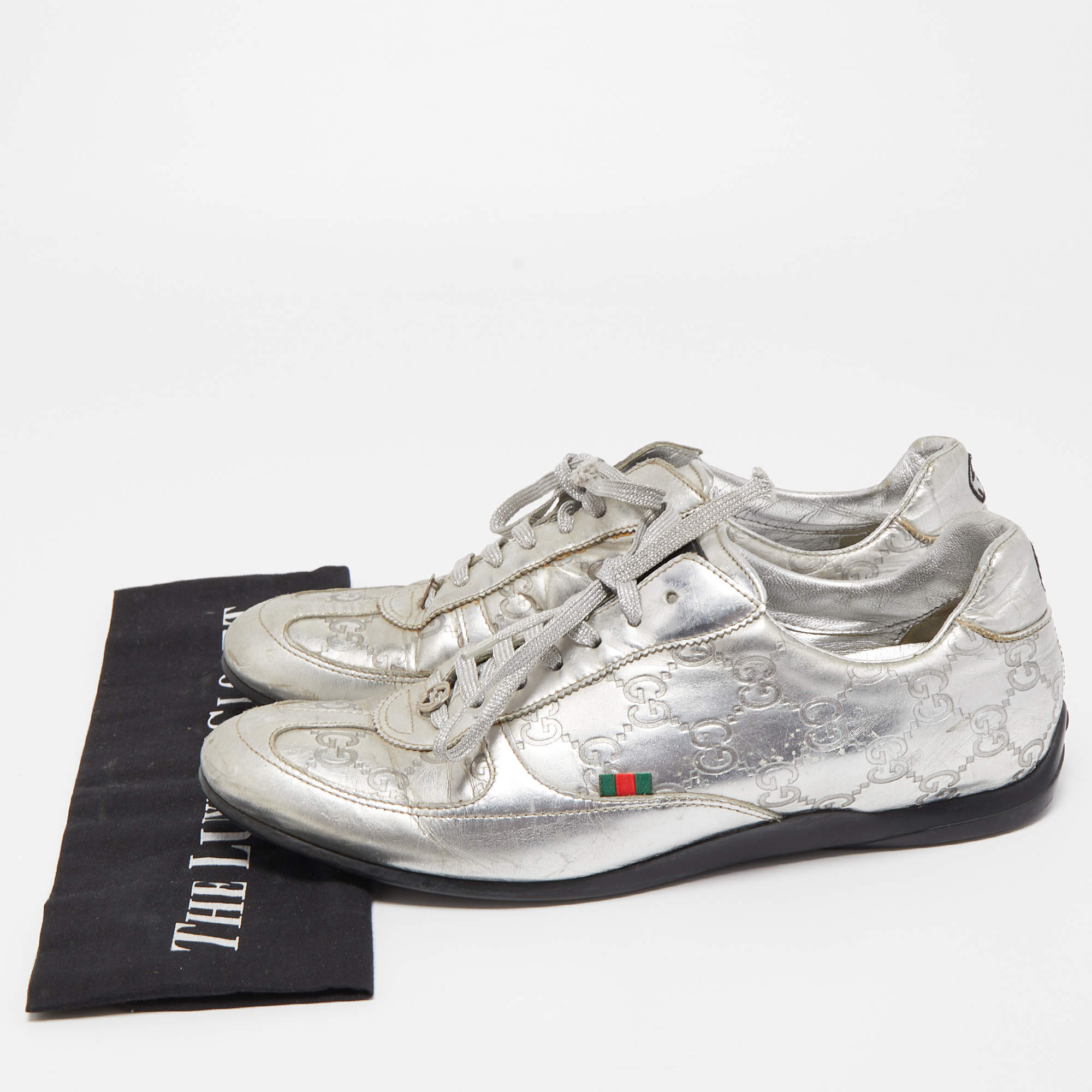 Gucci Silver Guccissima Leather Low Top Sneakers Size 39