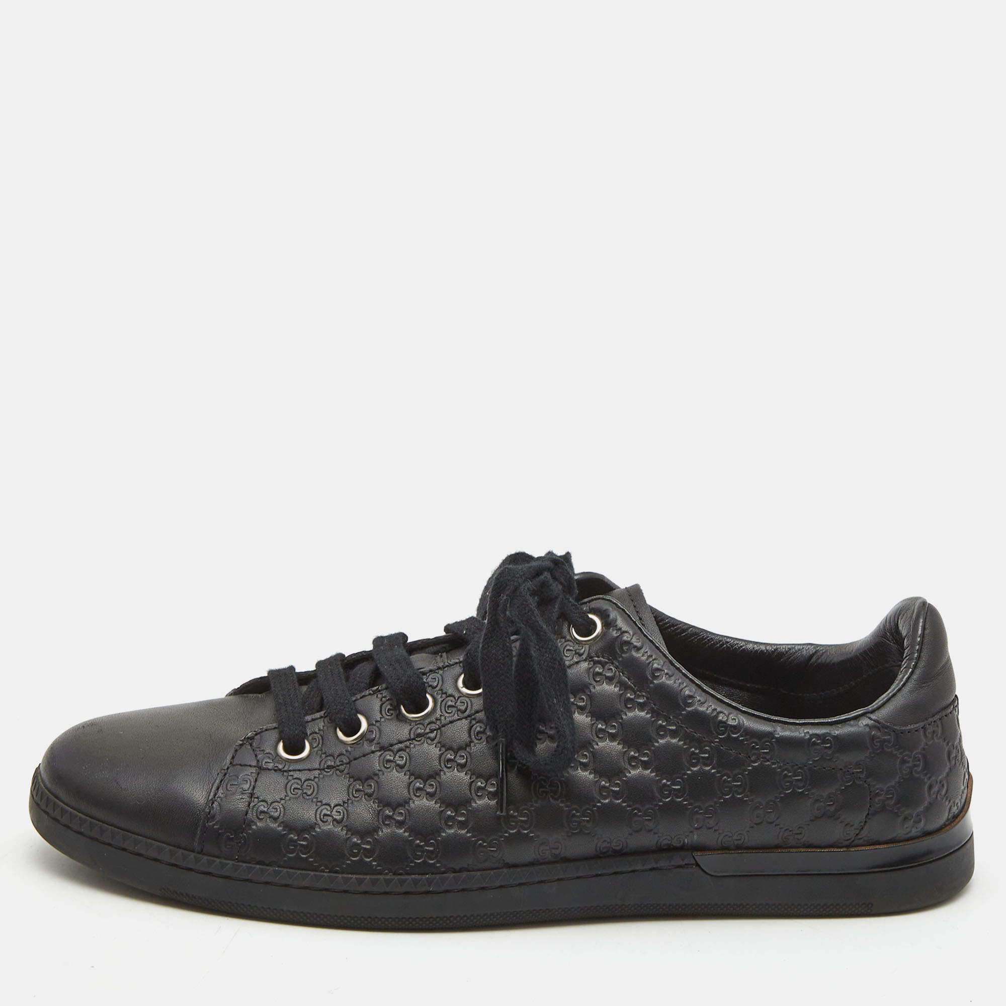 Gucci Black Microguccissima Leather Low Top Sneakers Size 37