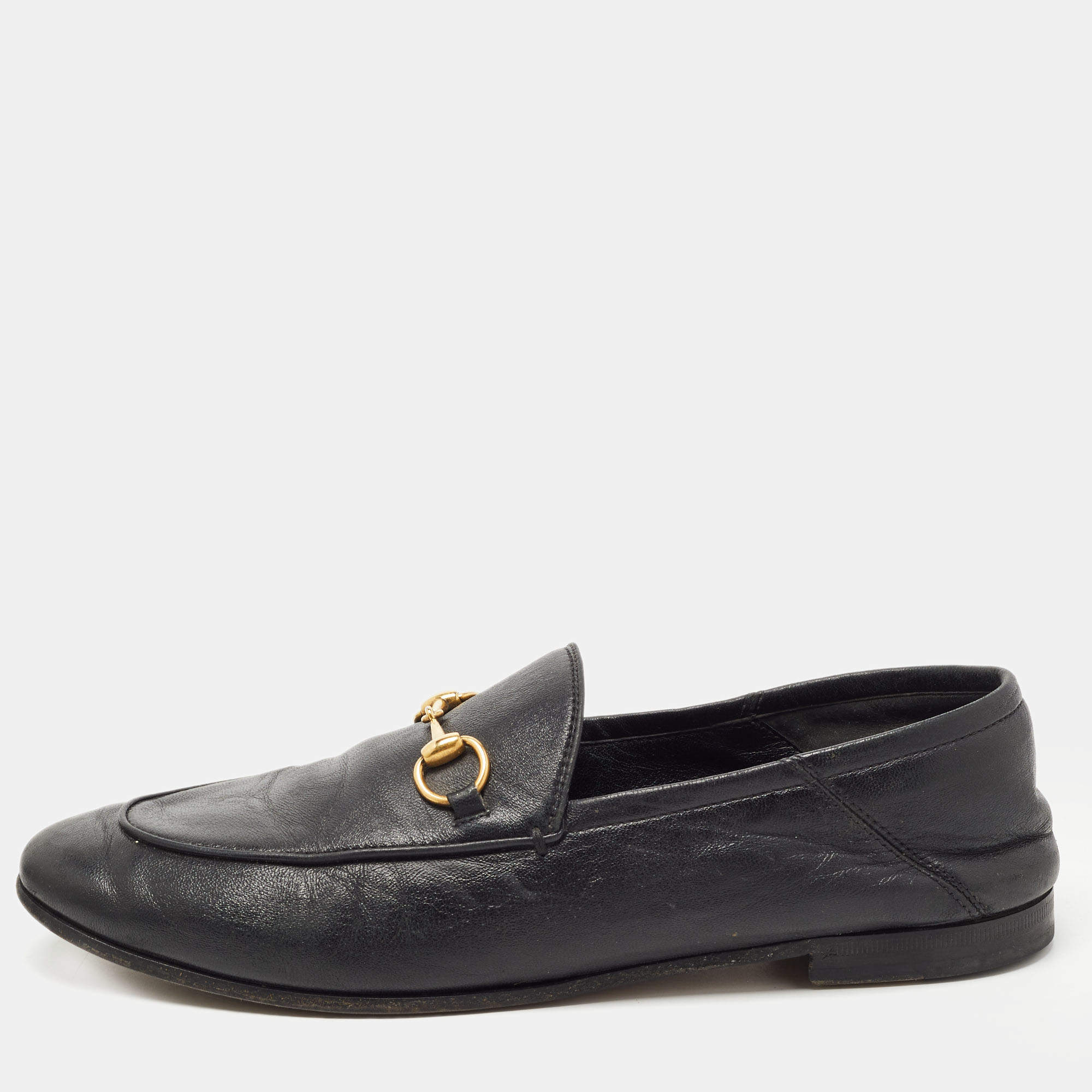 Gucci Black Leather Jordaan Loafers Size 39.5