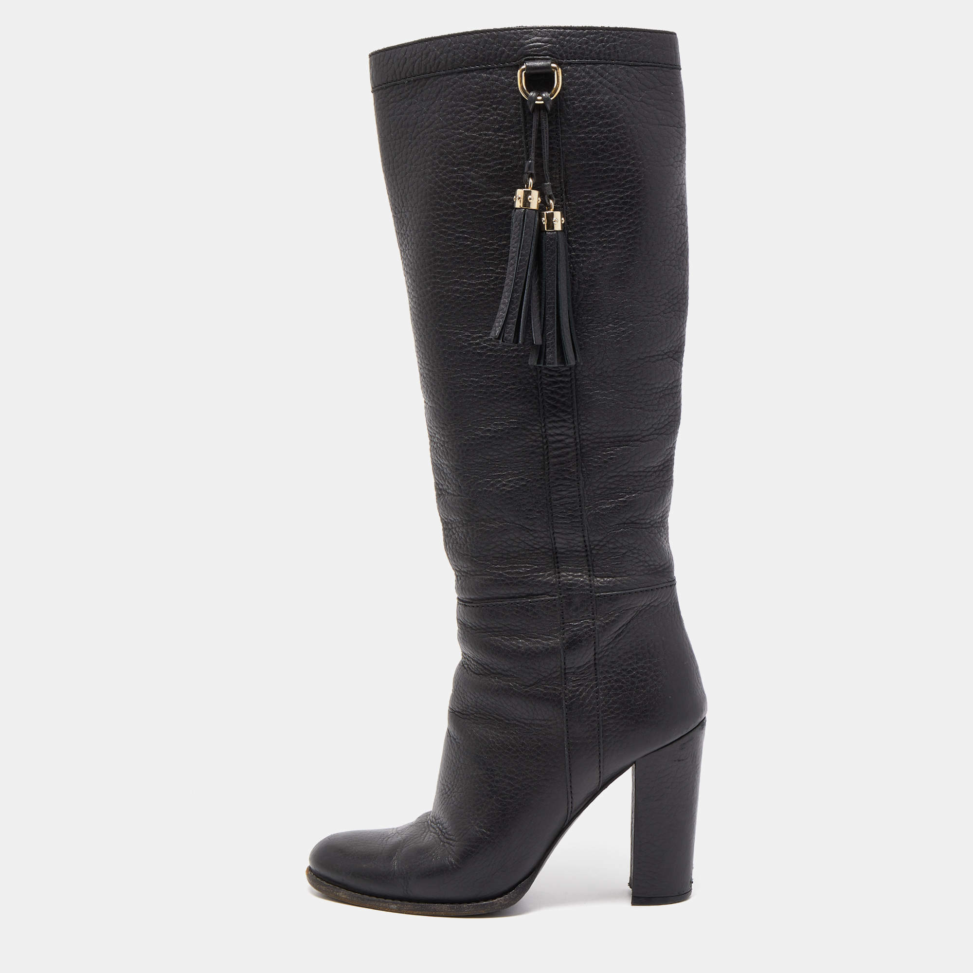 Gucci Black Leather Bamboo Tassel Knee Length Boots Size 39