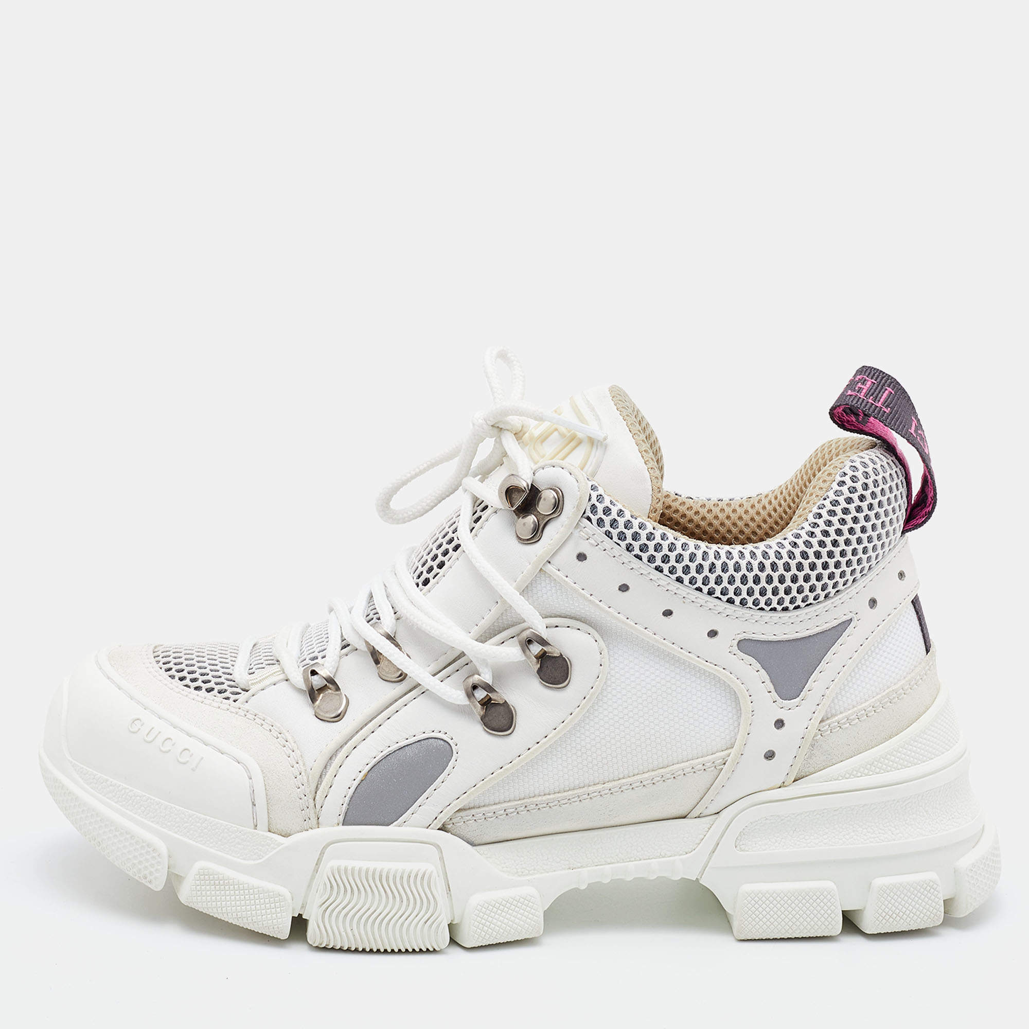 Gucci White/Cream Mesh and Leather Sneakers Size 37 |