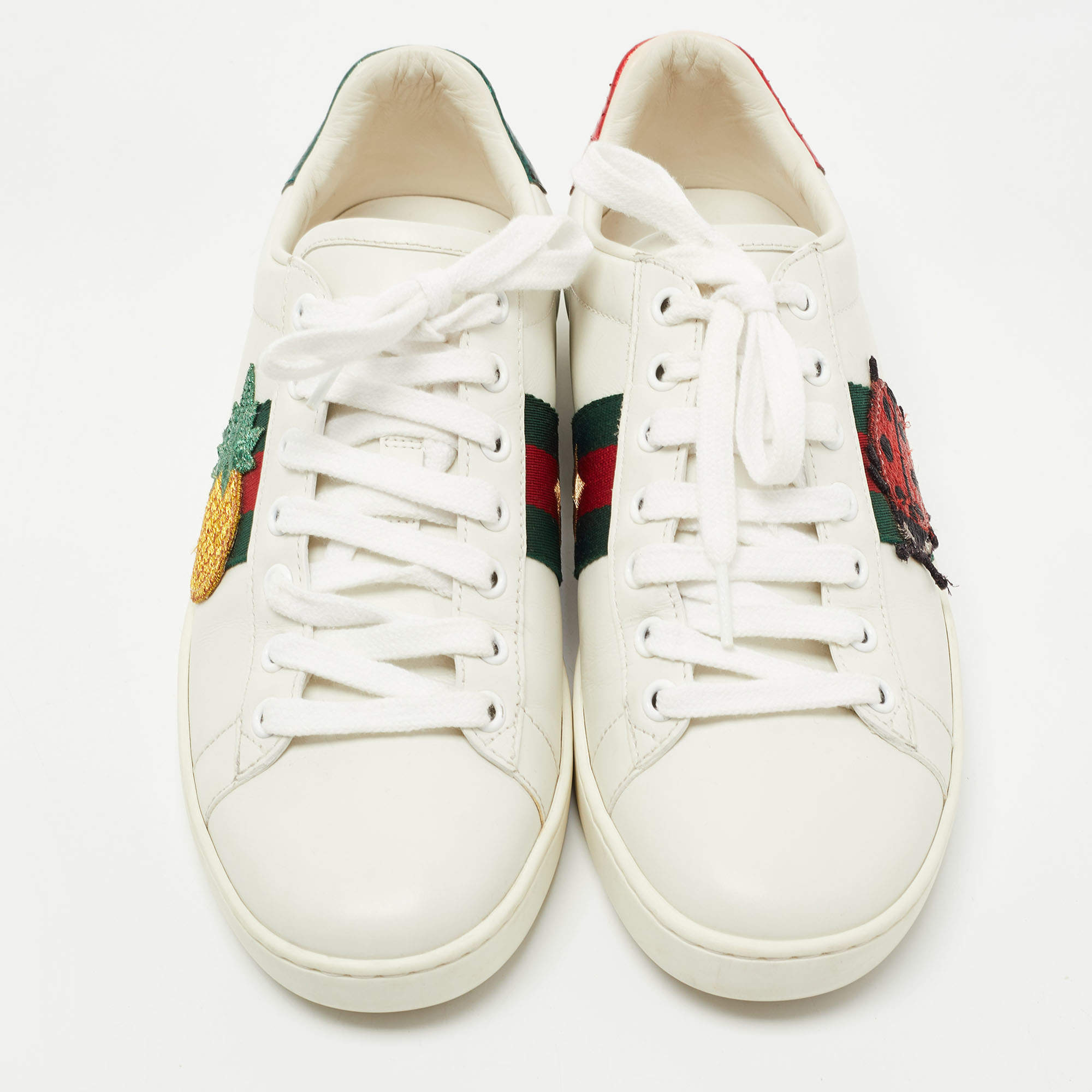Gucci White/Red Leather and Snake Embossed Leather Ace Pineapple Sneakers  Size 37