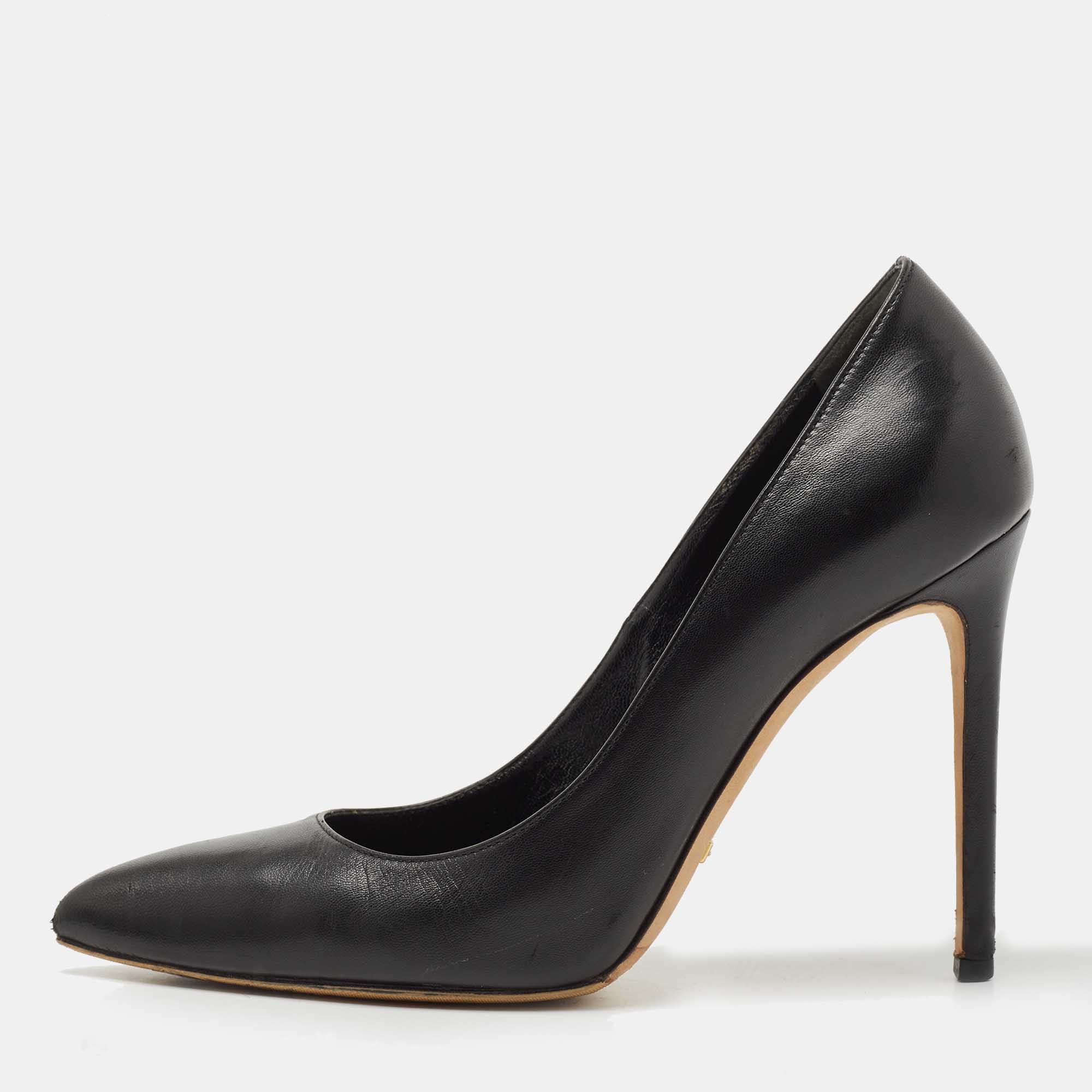 Pre Owned Gucci Black Leather Pointed Toe Pumps Size 36.5
