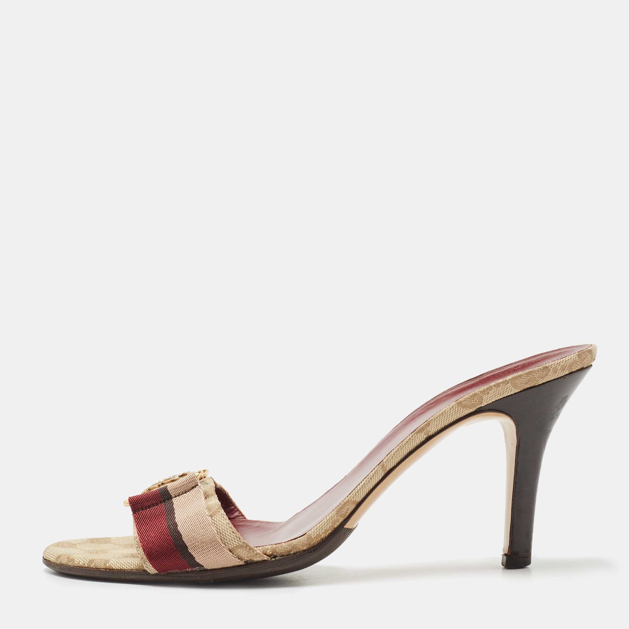 Gucci Beige GG Canvas Hysteria Slide Sandals Size 39