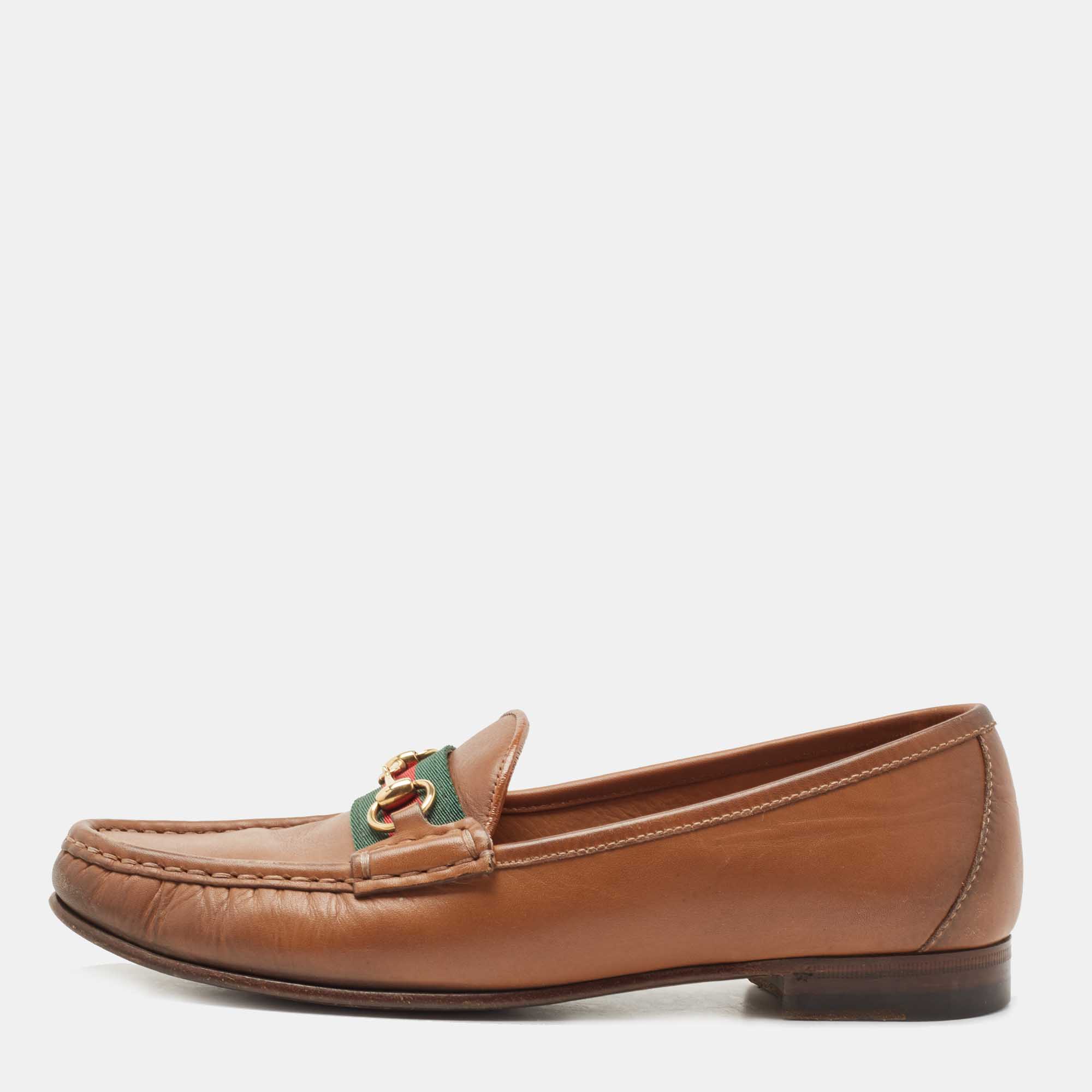 Gucci Brown Leather Web Horsebit Loafers Gucci |