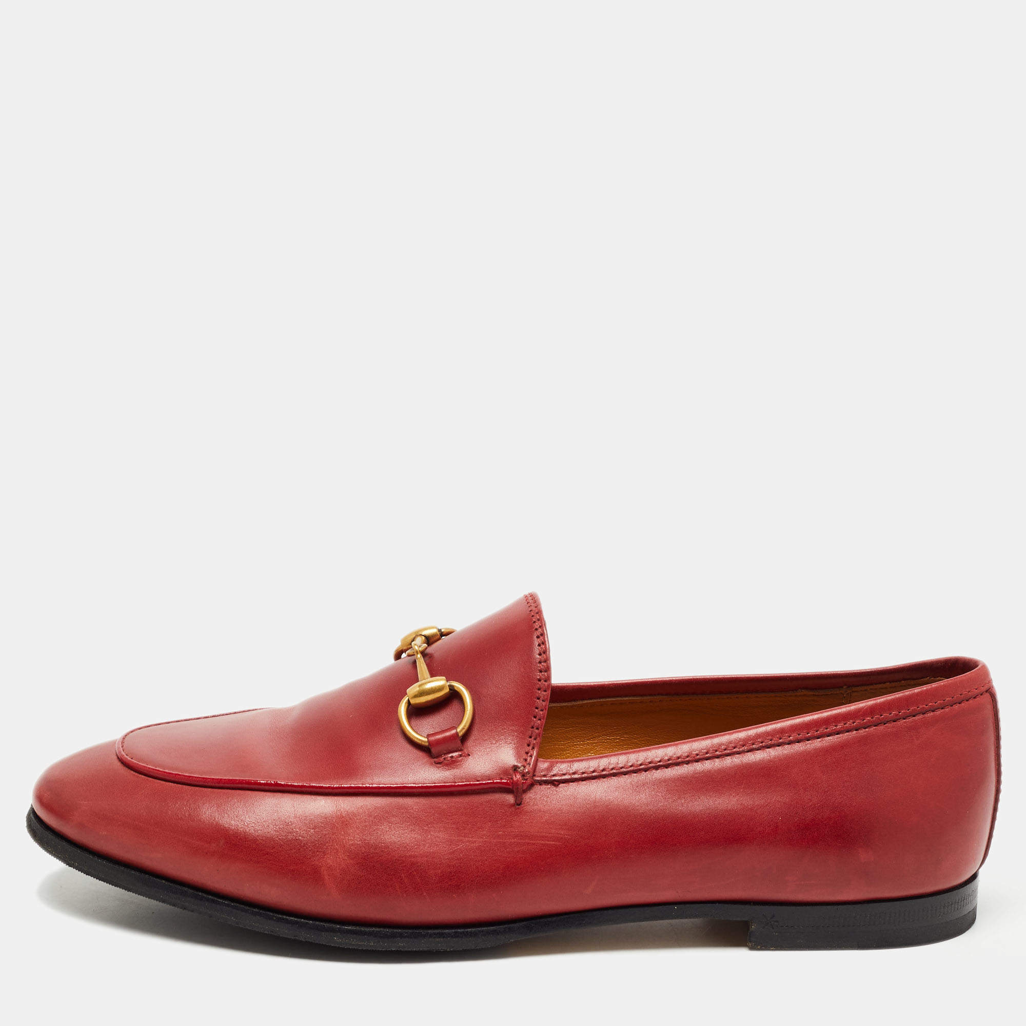 Gucci Red Leather Jordaan Slip On Loafers Size 36.5
