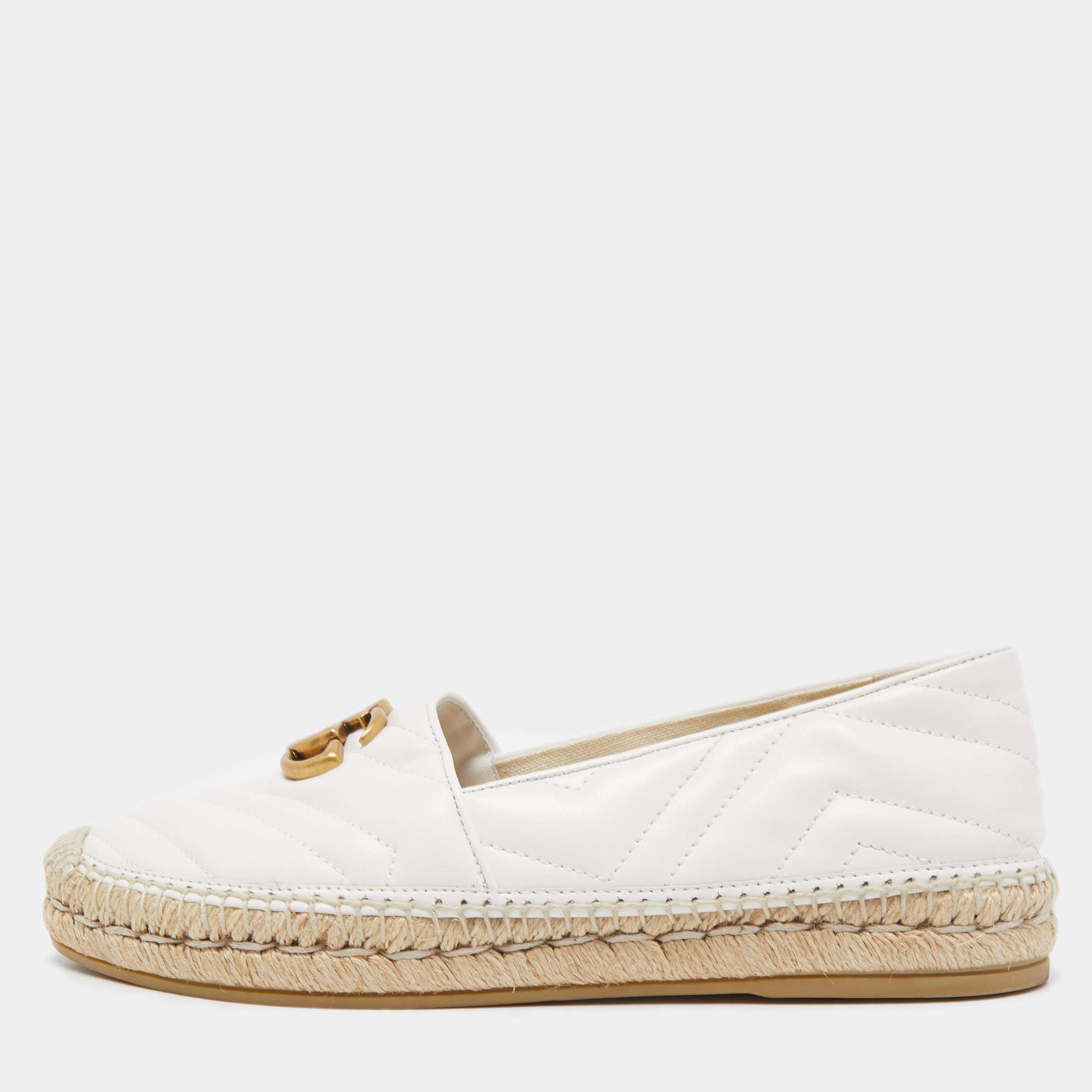 Gucci White Leather GG Marmont Espadrille Flats Size 38 Gucci | The ...