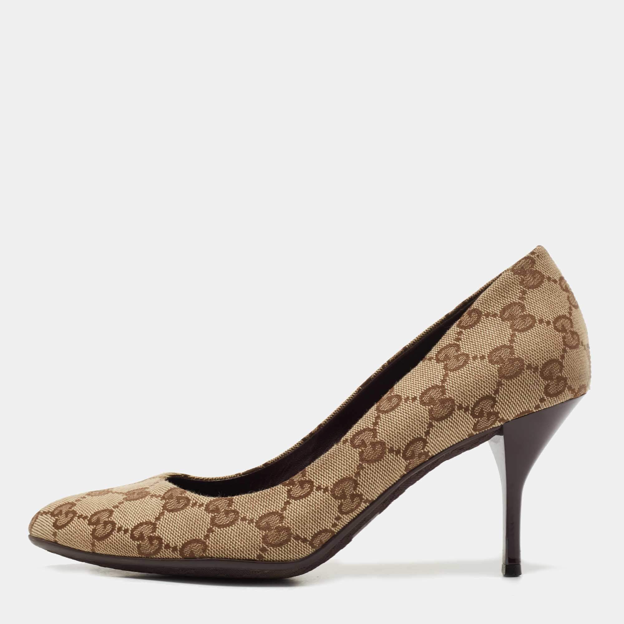 Gucci Brown GG Canvas Pointed Toe Pumps Size 38