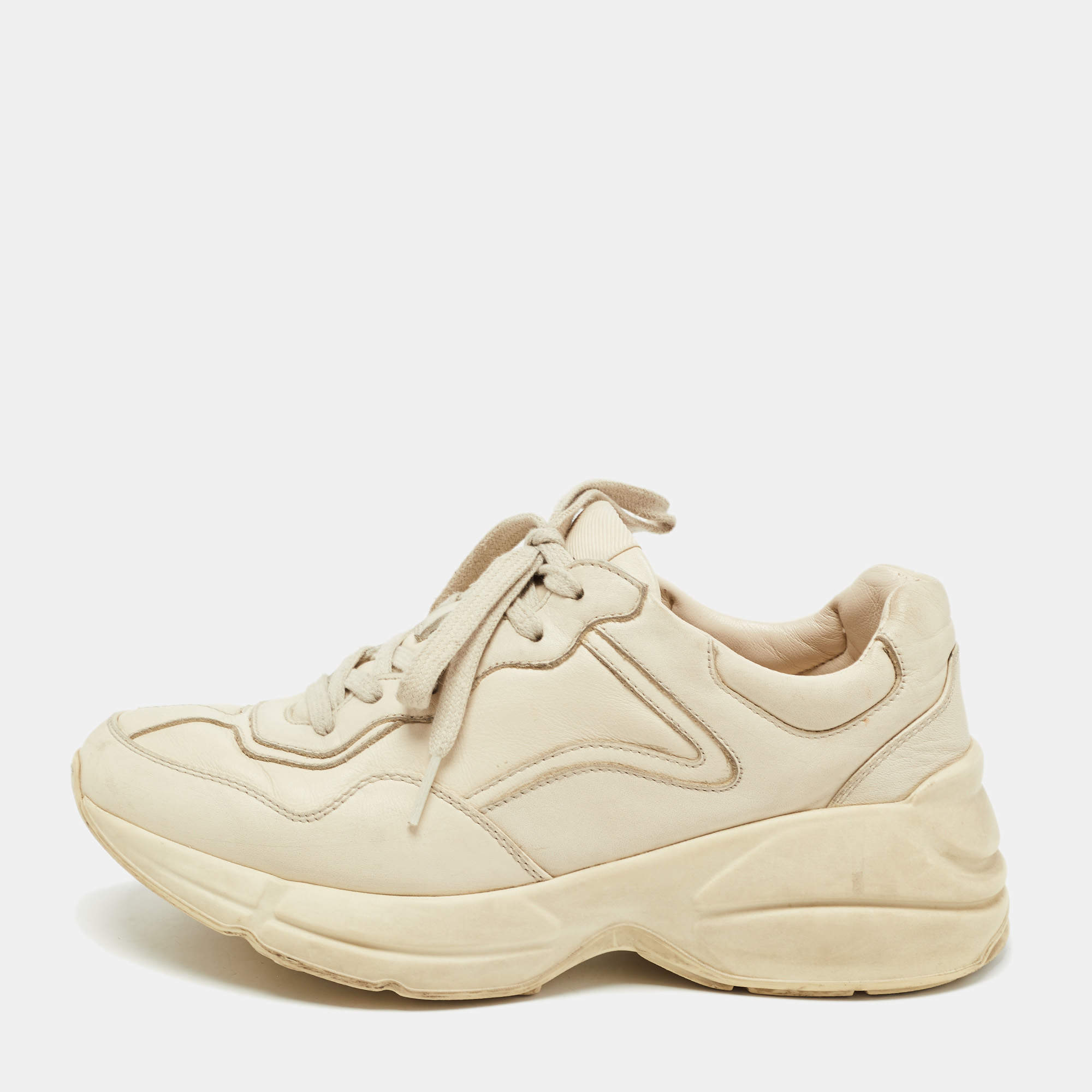 Gucci Cream Leather Rhyton Sneakers Size 38