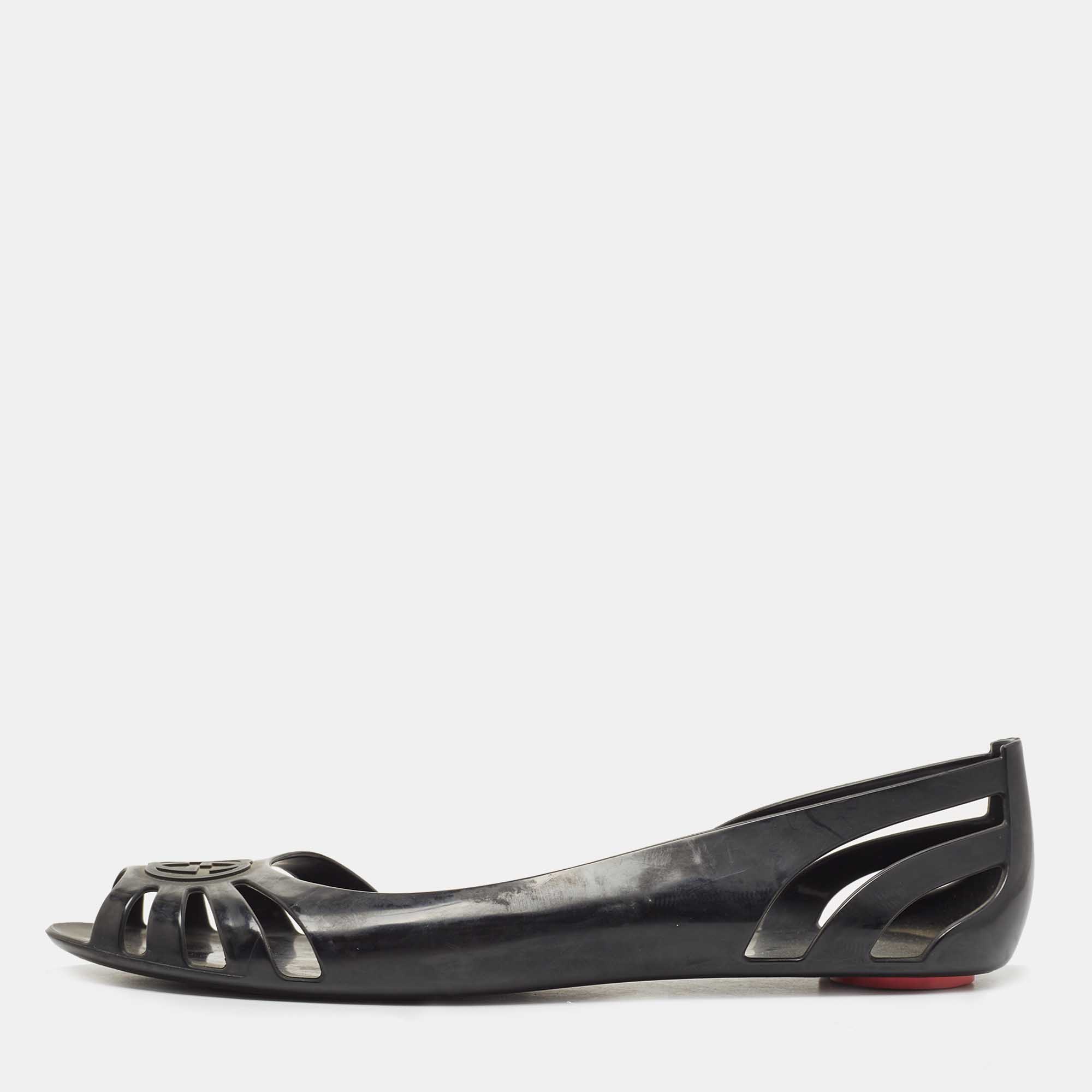 Pre Owned Gucci Black Rubber Interlocking Logo D'Orsay Ballet Flats Size 40