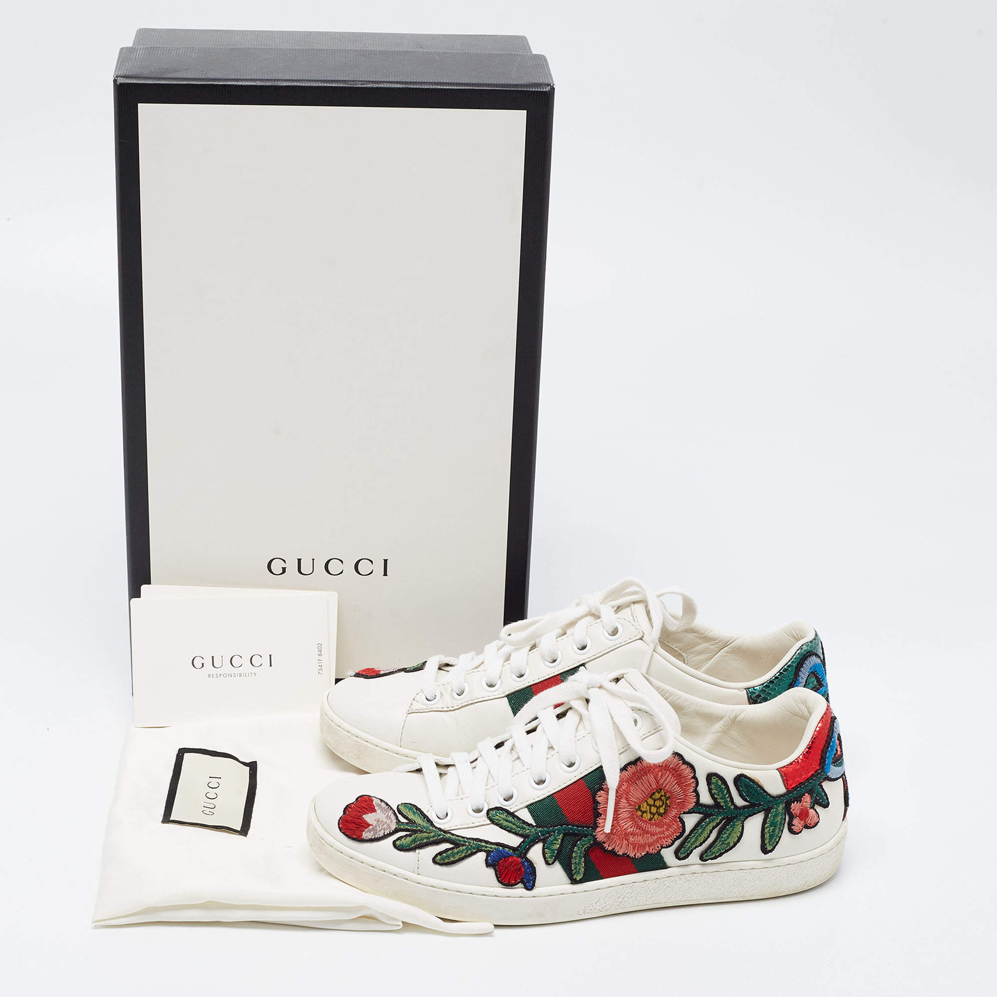 Gucci White Leather Velvet Bow Ace Sneakers Size 3.5/34