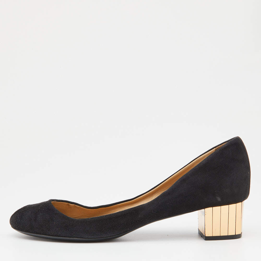 Gucci Black Suede Peep Toe Block Heel Pumps Size 40