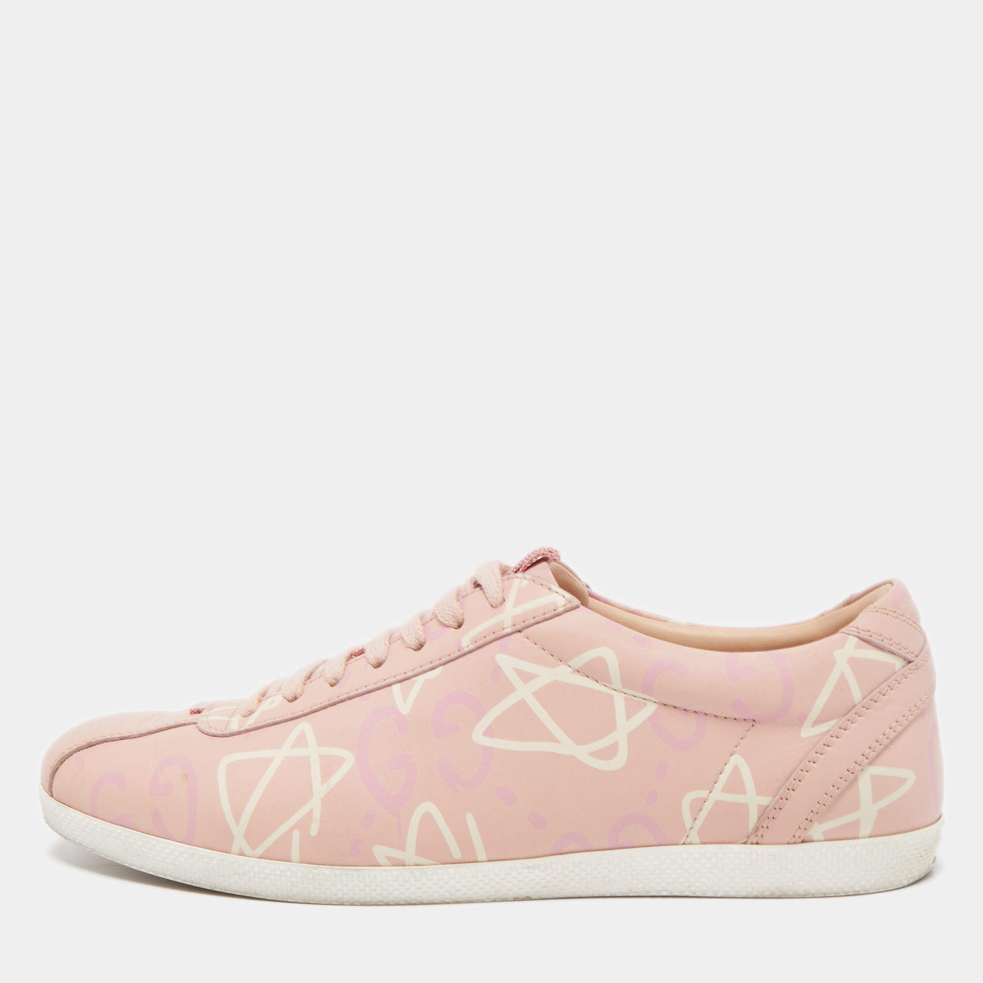 مملوكة مسبقًا Gucci Pink Leather Ghost Lace Up Low Top Sneakers Size 39