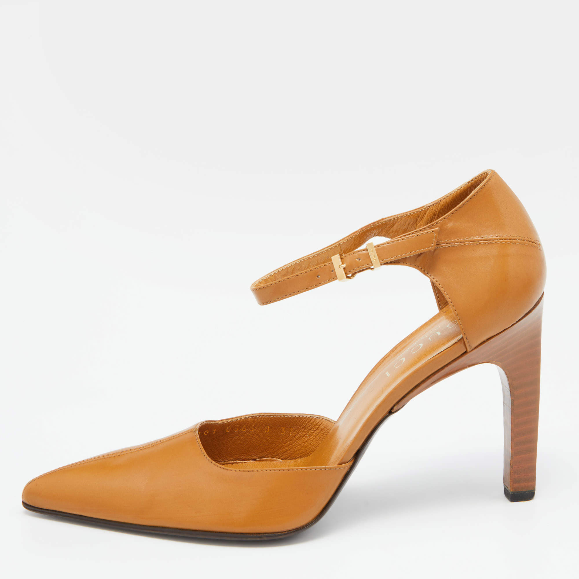 Gucci Mustard Leather Pointed Ankle Strap Sandals Size 37