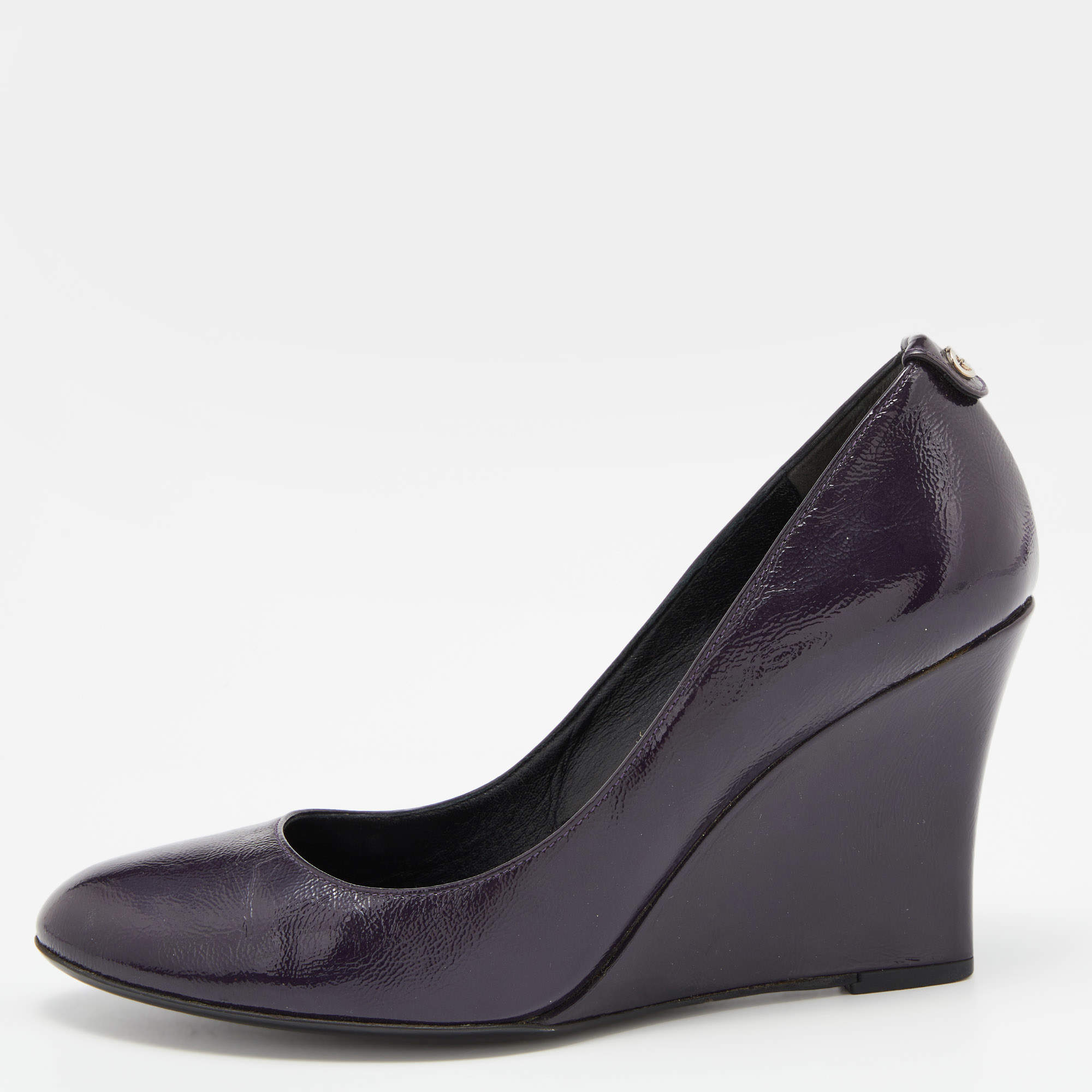 Gucci Purple Patent Leather Wedge Round Toe Pumps Size 36