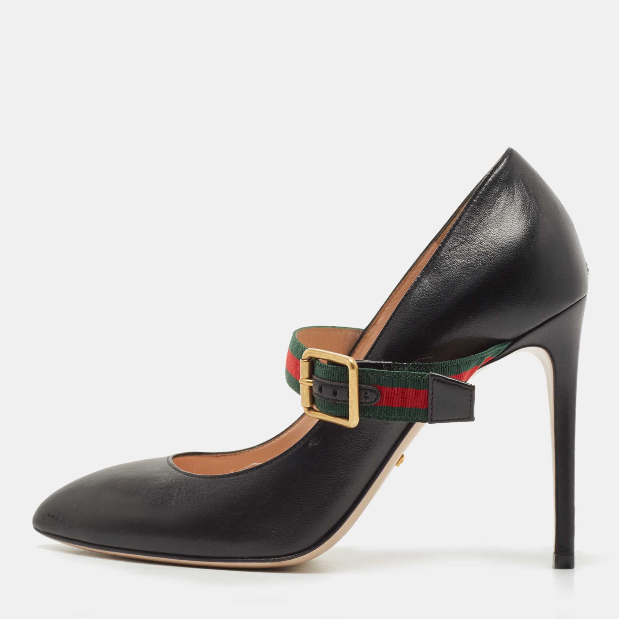 Pre Owned Gucci Black Leather Sylvie Mary Jane Pumps Size 39