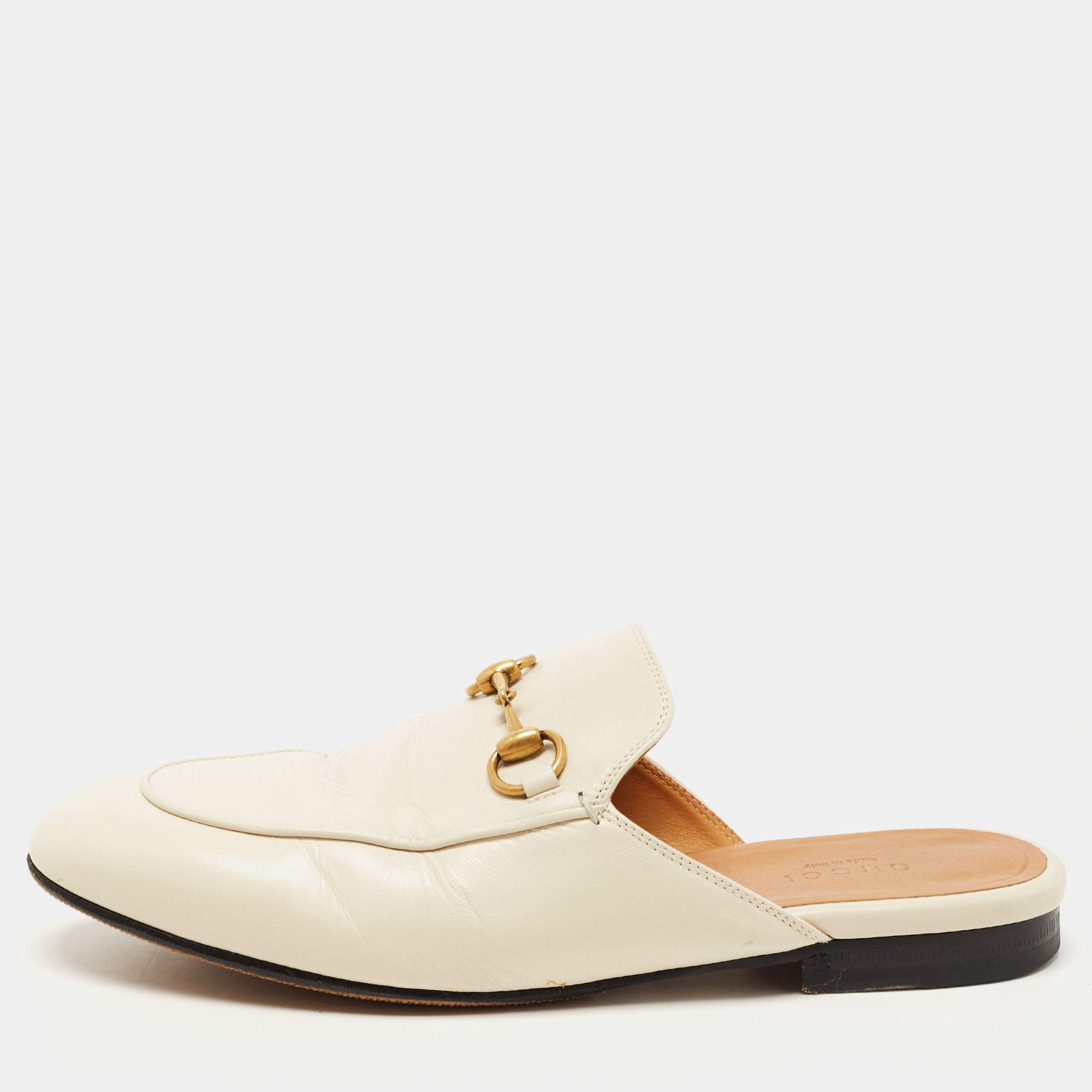 Gucci Cream Leather Princetown Mules Size 36.5 