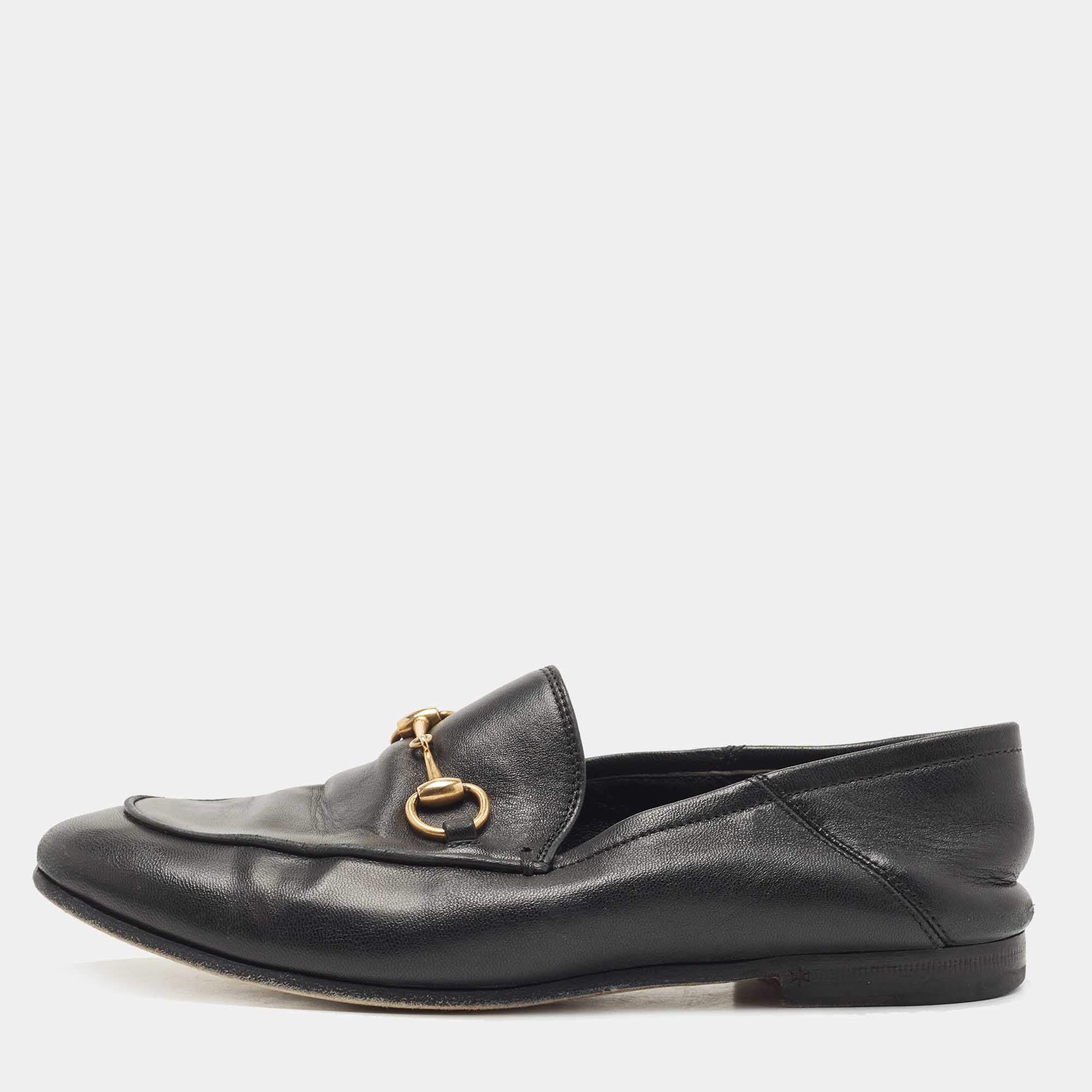 Pre Owned Gucci Black Leather Jordaan Loafers Size 35