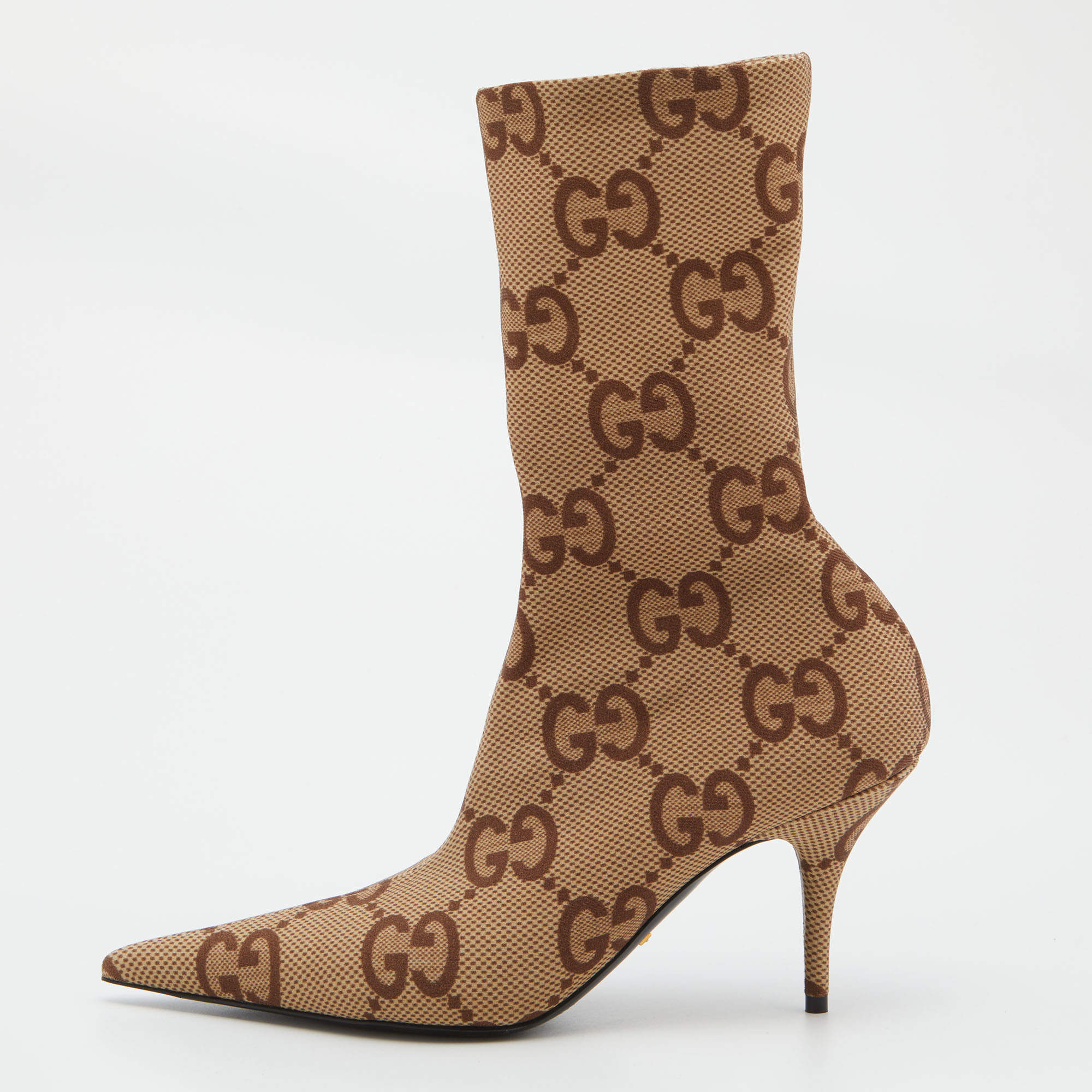 Gucci Beige/Brown GG Knit Fabric Ankle Length Boots Size 39