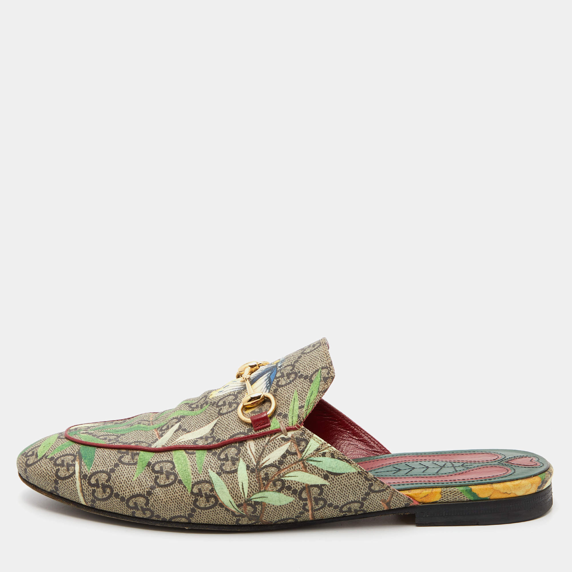 Gucci Multicolor GG Canvas Princetown Horsebit Tian Print Mules Size 38.5
