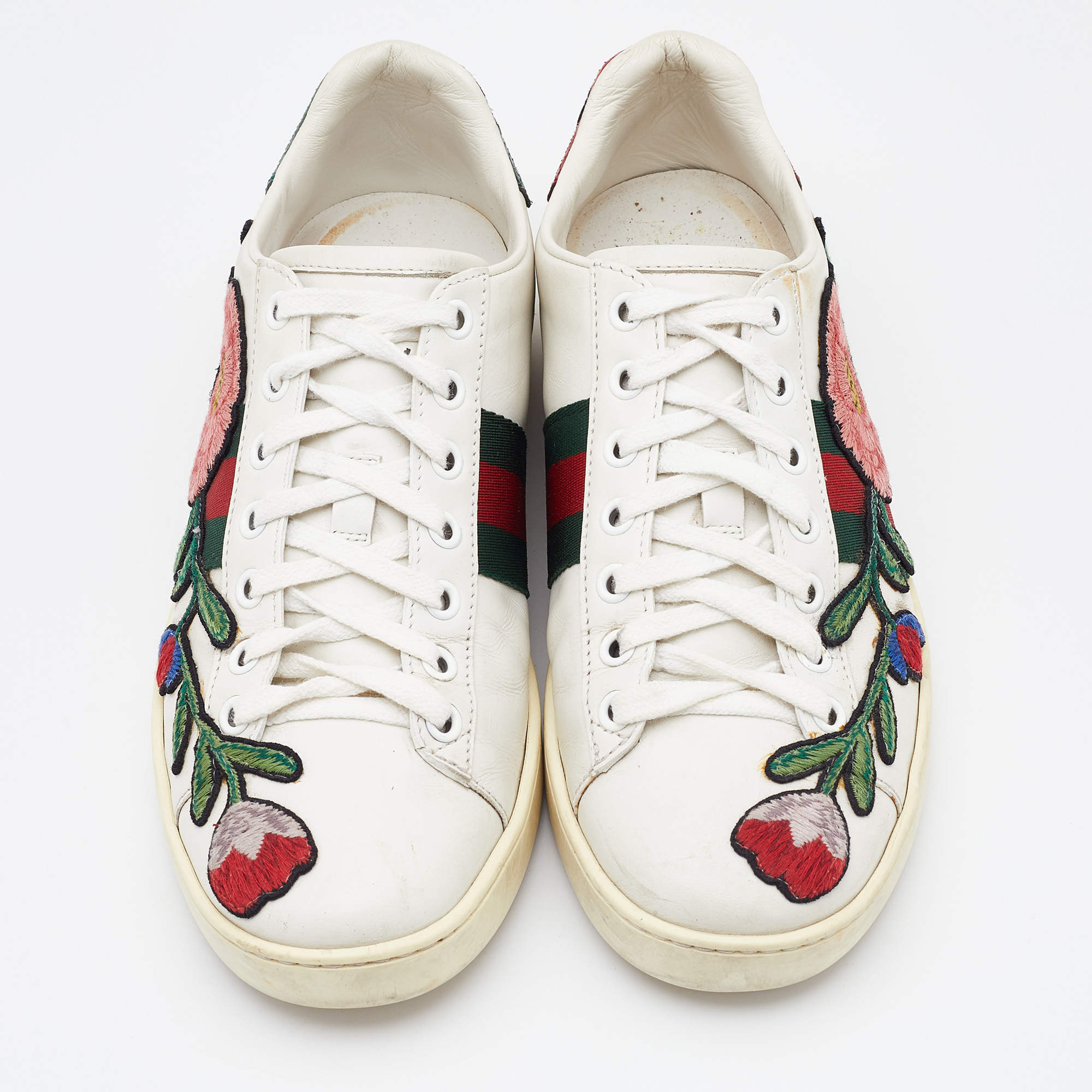 GUCCI Sneakers ACE Web Floral Embroidered White Leather 36 US 6 Women's $795